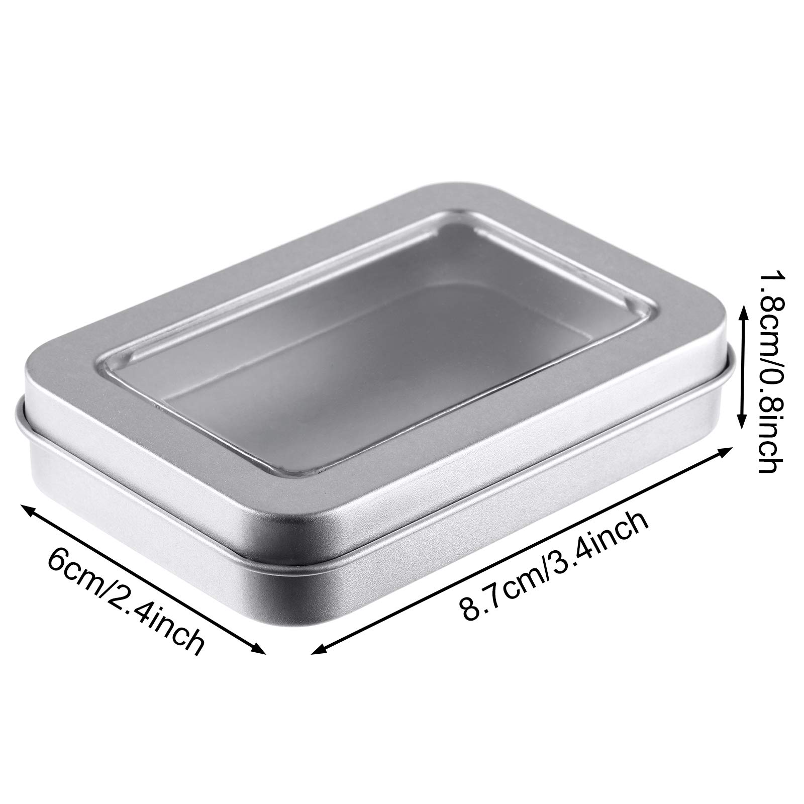8-Piece Silver Metal Tin Boxes with Clear Top Lids - Empty Rectangle Storage Containers for Candles, Candies, Gifts, Balms & Treasures | Perfect for DIY Crafts, Wedding Favors, Party Decor & Home Organization