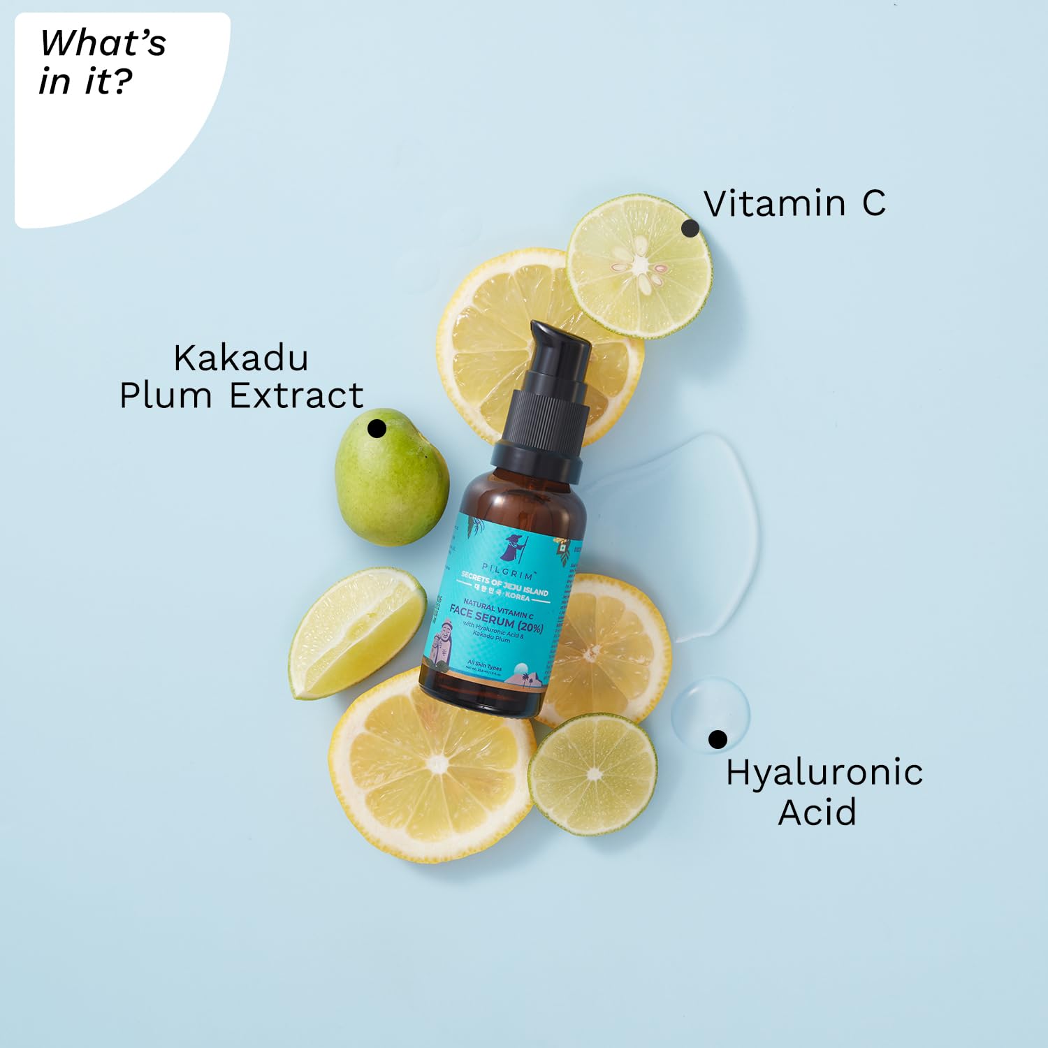 Pilgrim Korean 20% Vitamin C Face Serum with Hyaluronic Acid & Kakadu Plum - Brightening Serum for Glowing, Dry, Oily & Combination Skin | Vegan, Cruelty-Free Skincare for Men & Women | 30ml | Perfect for Daily Anti-Aging Routine & Dark Spot Correction