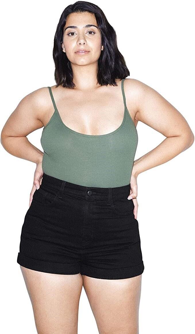 American Apparel Women's High Waisted Denim Shorts with Cuffed Hem - Comfortable Stretch Jeans for Casual Wear, Summer Outfits & Street Style Fashion