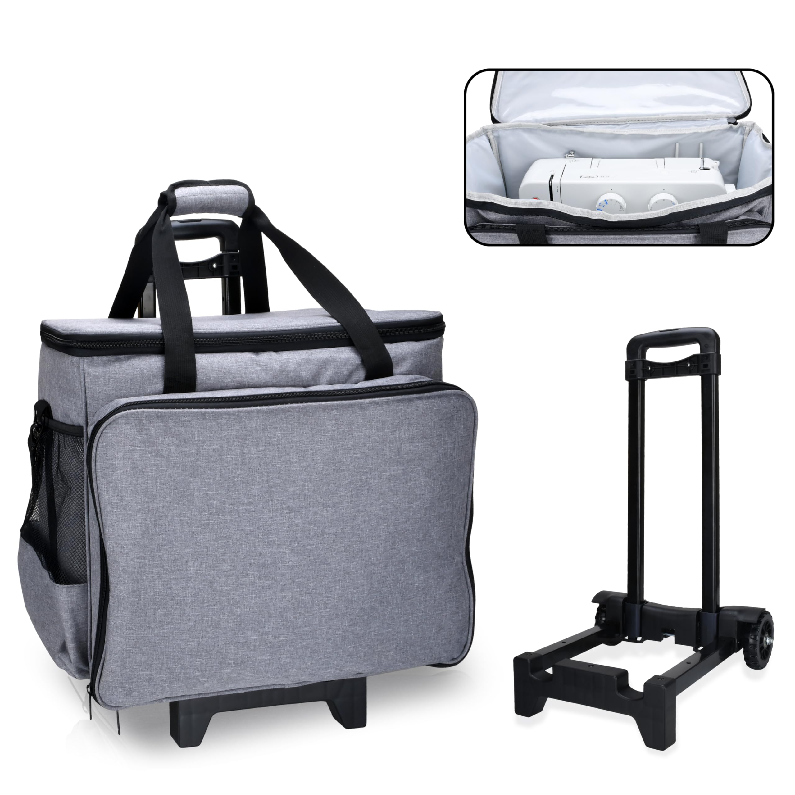 Large Heavy Duty Rolling Sewing Machine Case with Wheels - Spacious Sewing Machine Bag for Most Machines | Perfect for Travel, Classes & Storage | Durable Tote with Extra Space