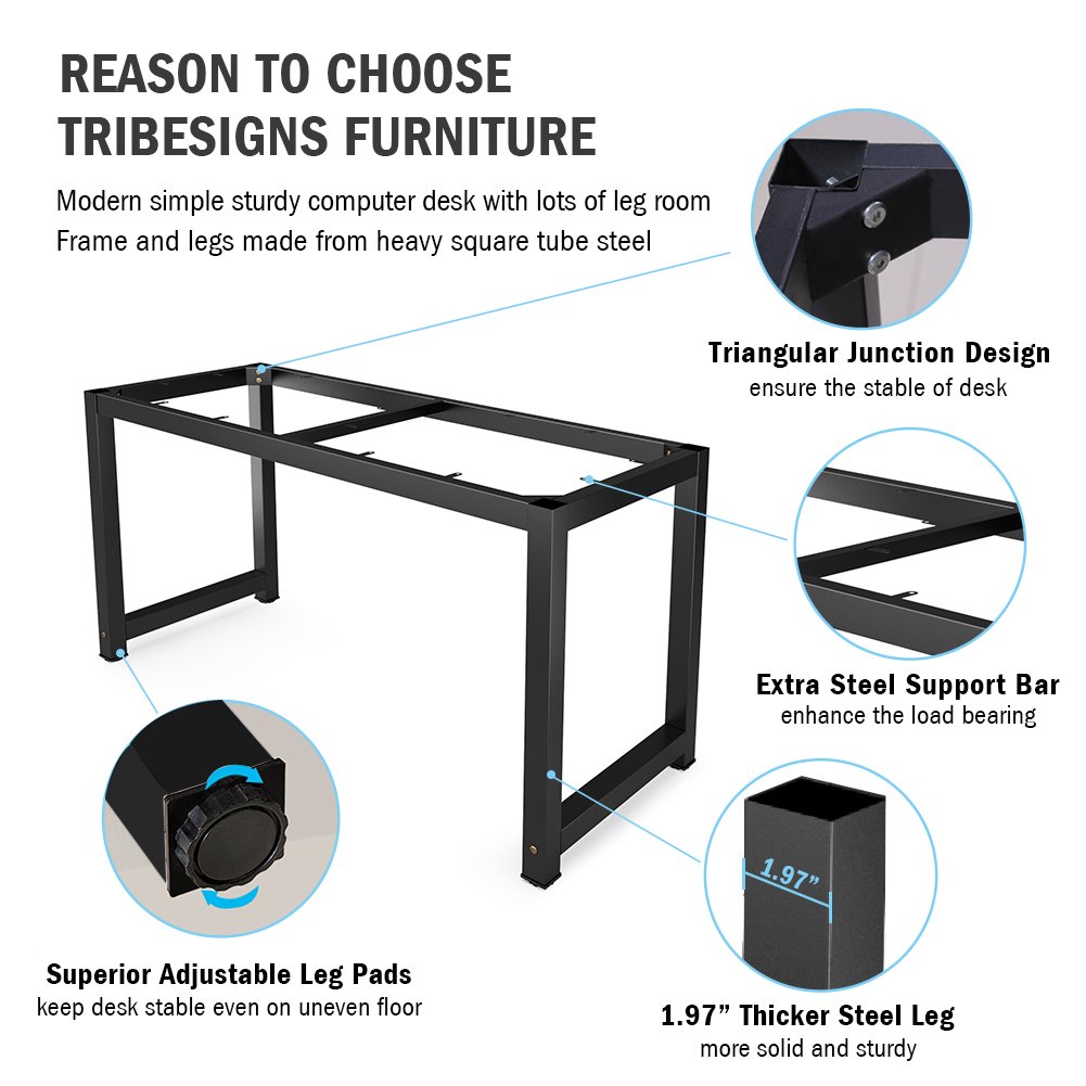 Tribesigns 55 Inch Large Computer Desk - Sturdy Office Desk with Black Frame for Home Office, Study, and Writing | Perfect for Work, Gaming, and Remote Learning