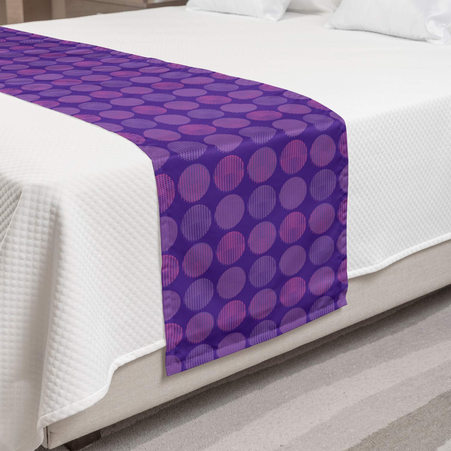 Ambesonne Modern Abstract Circle Pattern Bed Runner - Polka Dot Decorative Bed Scarf for Hotels, Homes & Guestrooms - Purple Fuchsia Accent Bedding - Perfect for Master Bedrooms, Guest Beds & Luxury Hotel Decor