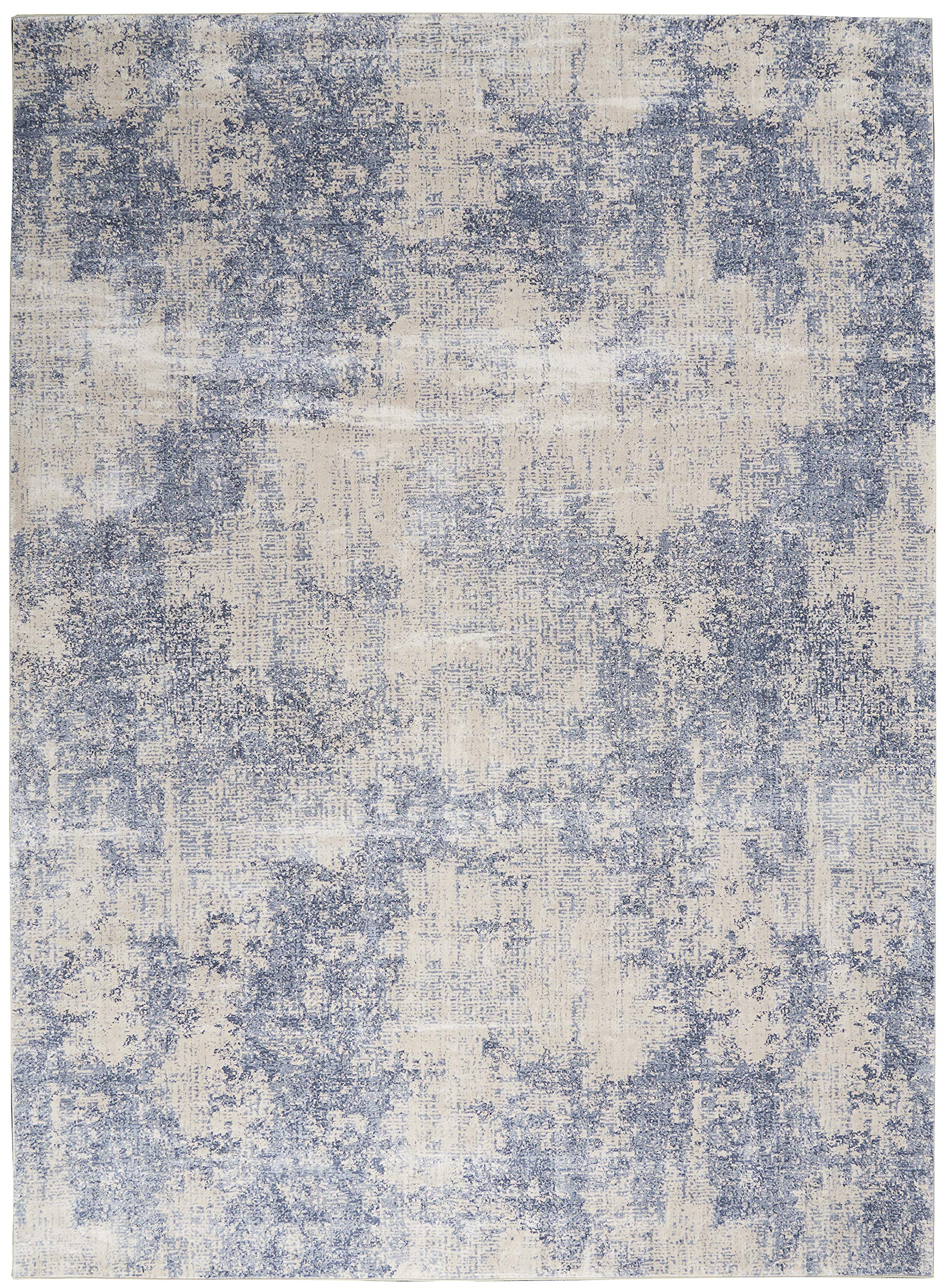 Nourison Sleek Textures Abstract Ivory/Blue 8x10 Area Rug - Easy to Clean, Non-Shedding, Stain Resistant for Bedroom, Living Room & Dining Room | Perfect for Modern Home Decor & High Traffic Areas