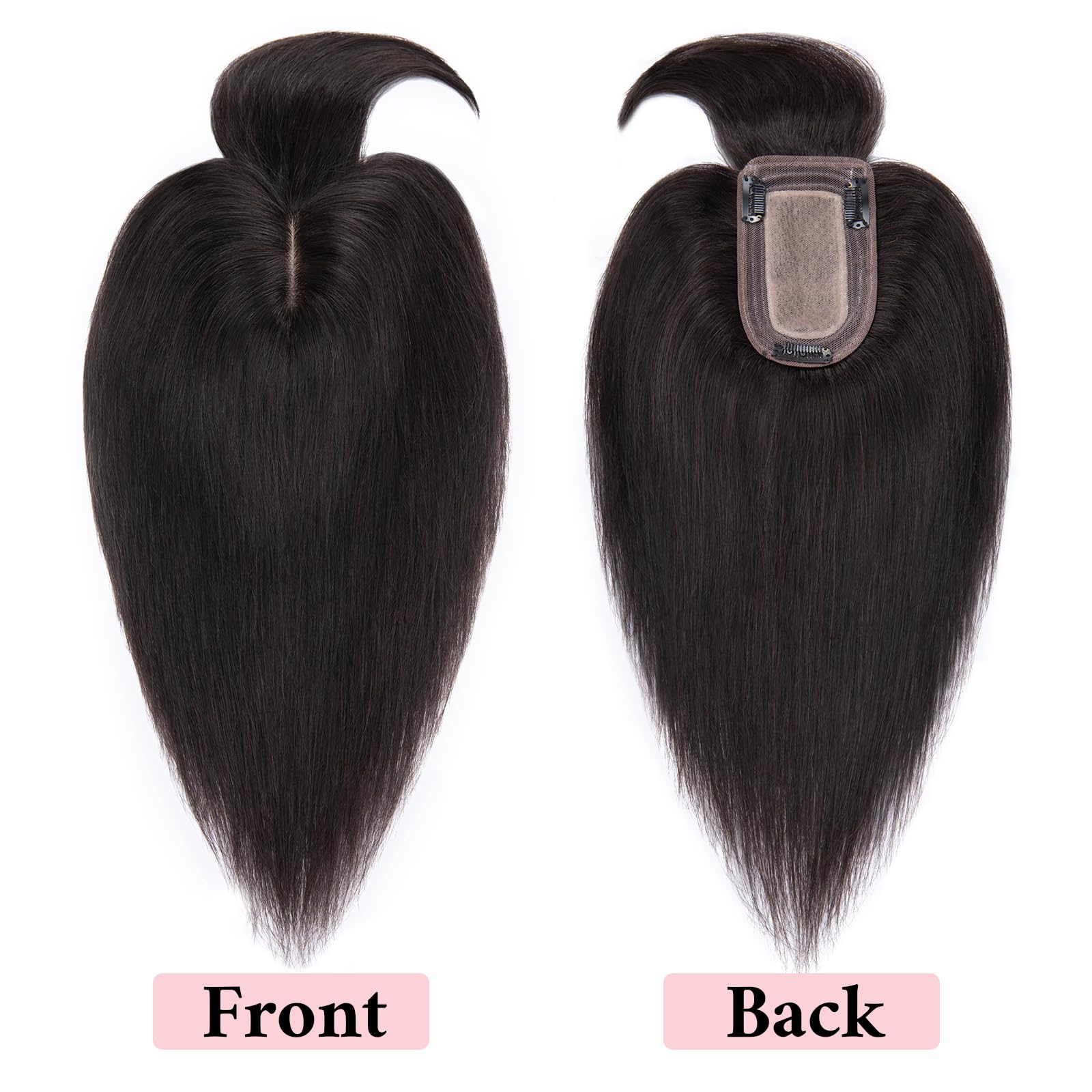 SEGO 100% Real Human Hair Toppers with Bangs - Silk Base 150% Density Clip-in Hair Topper (2.7”x5.1”) for Women with Thinning Hair & Hair Loss - Covers Gray Hair - Perfect for Daily Wear, Special Occasions & Hair Volume Enhancement