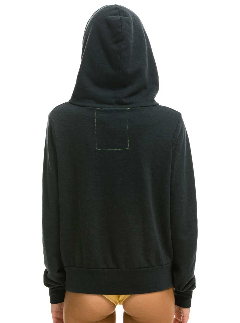 Aviator Nation Women's 5 Stripe Zip Hoodie - Charcoal Grey & Blue | Cozy Fleece Pullover for Casual Wear, Gym & Street Style