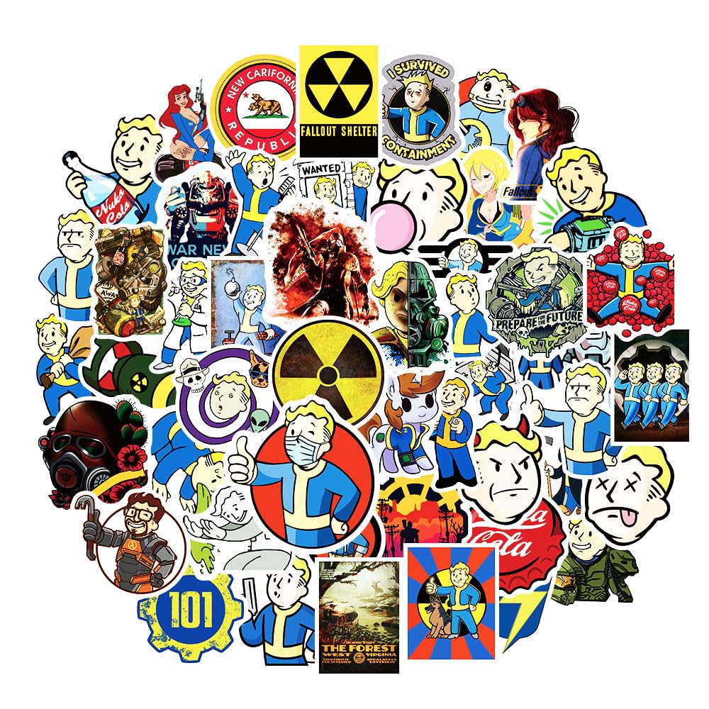 50Pcs Fallout Themed Vinyl Stickers - Waterproof Decals for Laptop, Water Bottle, Suitcase, Fridge & More | Perfect for Gaming Fans, Birthday Party Favors & Kids Room Decor