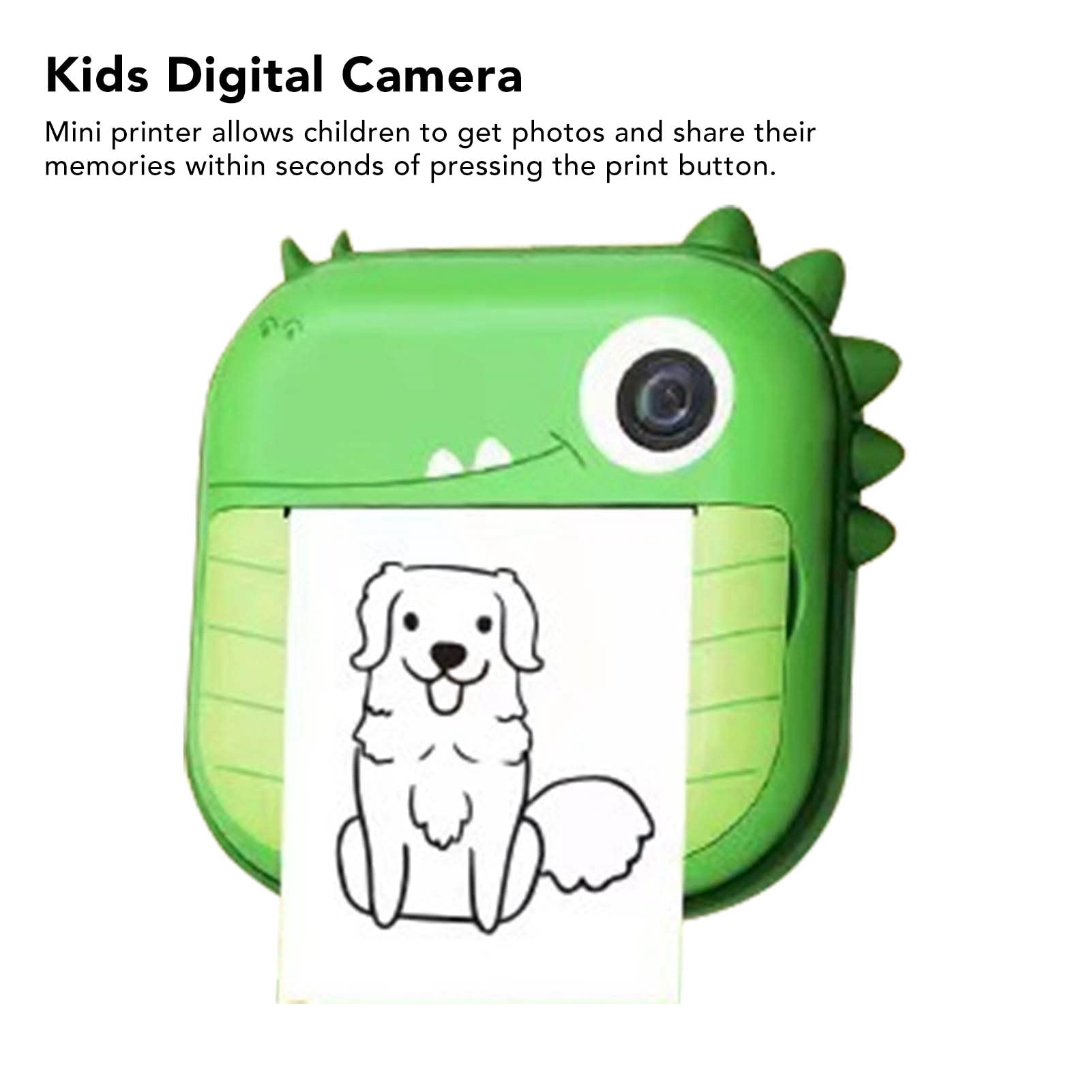 Kids Thermal Printer Camera - DIY Doodle Instant Print Toy with Cartoon Dinosaur Design for Boys & Girls | Perfect for Birthday Gifts, Travel Activities & Creative Play (Green)