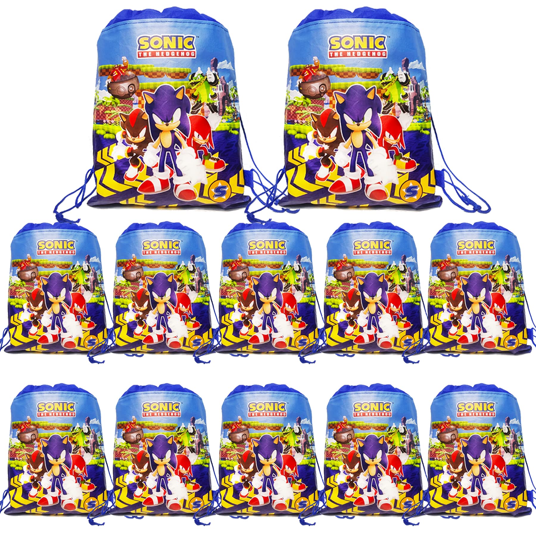 12Pcs Sonic The Hedgehog Drawstring Party Favor Bags - Blue Goodie Bags for Birthday Party Supplies, Halloween Treats, School Events & Travel Storage | Perfect for Candy, Snacks & Small Gifts