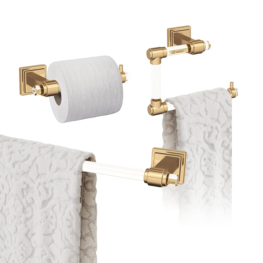 Amerock Glacio 18-Inch Towel Bar Set - Clear/Champagne Bronze Finish - 3-Piece Bathroom Accessories for Modern Homes - Perfect for Bathrooms, Spas & Guest Suites