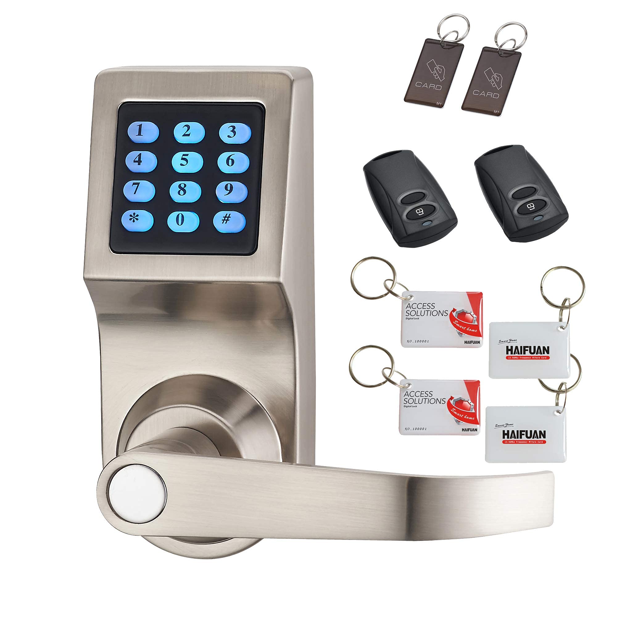HAIFUAN HFAD6300-R Smart Digital Door Lock with Keyless Entry, 1 Extra Remote & 4 Key Cards - Secure Your Home, Office or Apartment (Ideal for Vacation Rentals & Airbnbs)