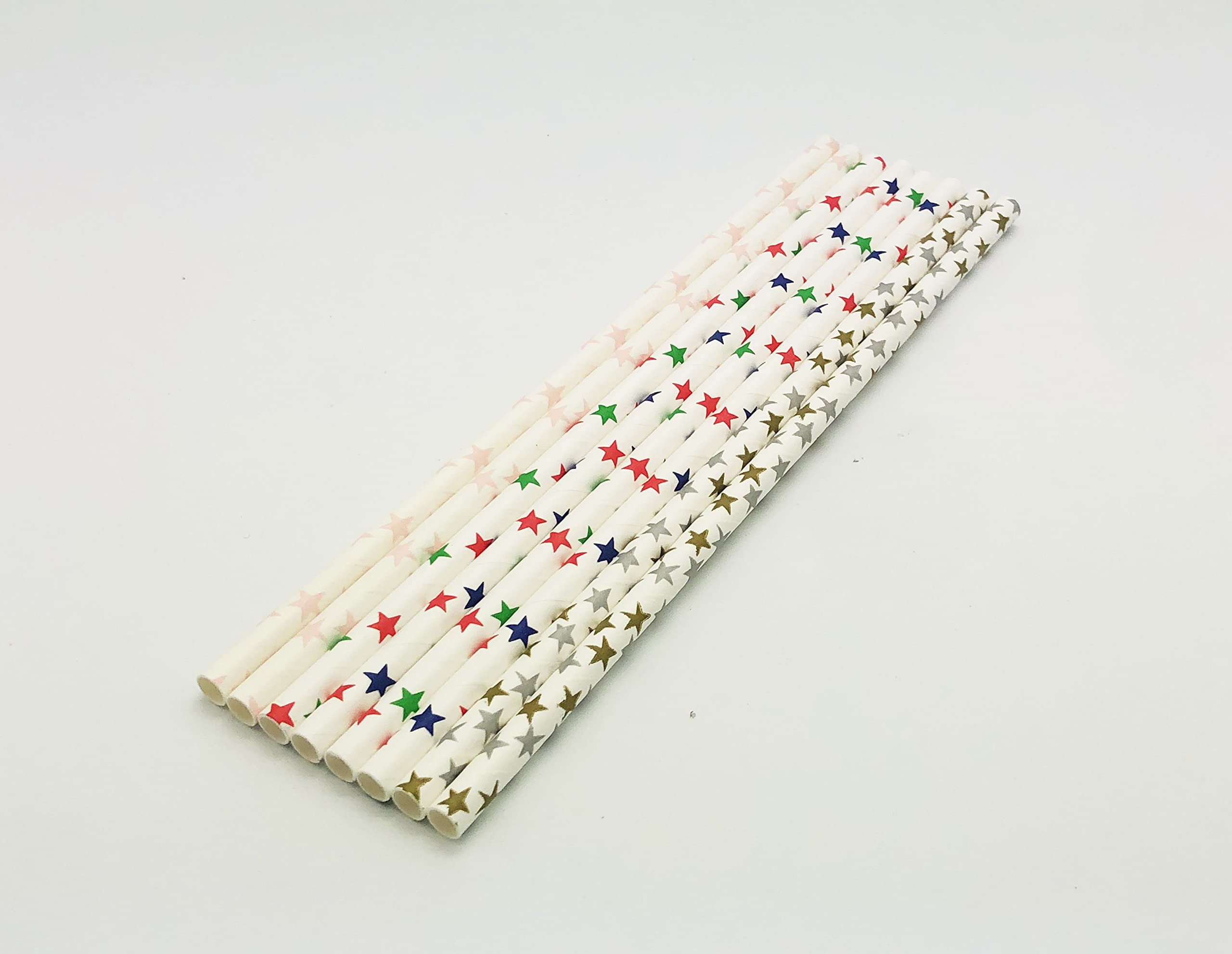 100 Pcs Colorful Disposable Paper Straws - Star & Rainbow Pattern Drinking Straws for Juices, Smoothies, Cocktails, Milkshakes | Eco-Friendly Party Supplies for Birthdays, Weddings & Summer Events (White)
