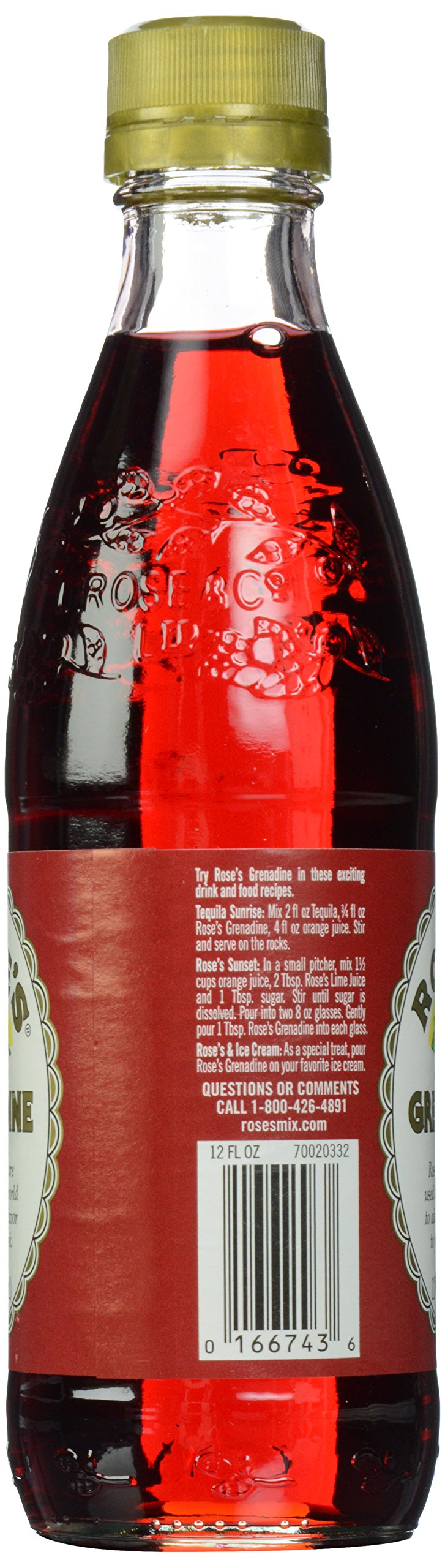 Premium Rose's Grenadine Syrup - 12 oz Bottle | Cocktail Mixer for Margaritas, Shirley Temples & Mocktails | Bar Essentials & Home Bartending Supplies