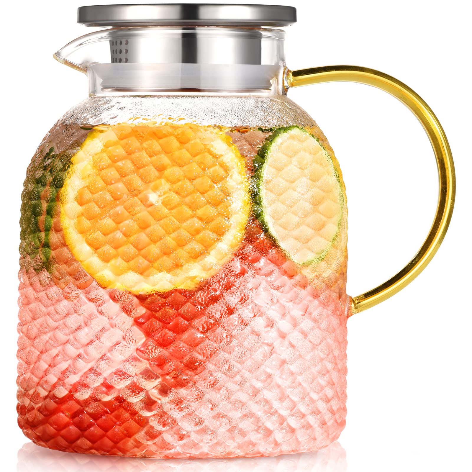 ZBUFAN 60oz Glass Pitcher with Lid and Spout - 1.8L Iced Tea & Lemonade Pitcher - Beverage Carafe with Cleaning Brush - Perfect for Cold Drinks, Juice, Water - Ideal for Refrigerator, Summer BBQs, Picnics, Family Gatherings - Great for Entertaining, Outdoor Parties, and Home Use - Perfect for Kitchen, Dining Table, and Outdoor Events - Ideal for Serving Iced Tea at Backyard Parties, Lemonade Stands, and Poolside Gatherings