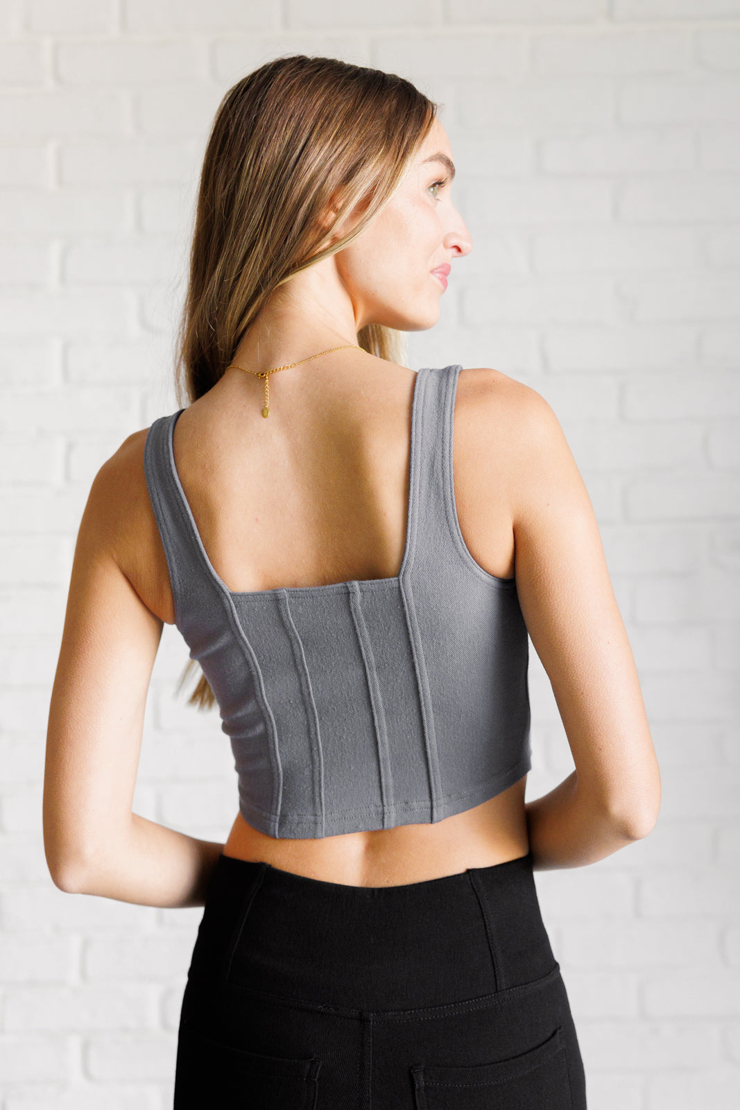 Stylish Titanium Twill Square Neck Crop Top for Women - Perfect for Casual Outings, Summer Fashion & Layering