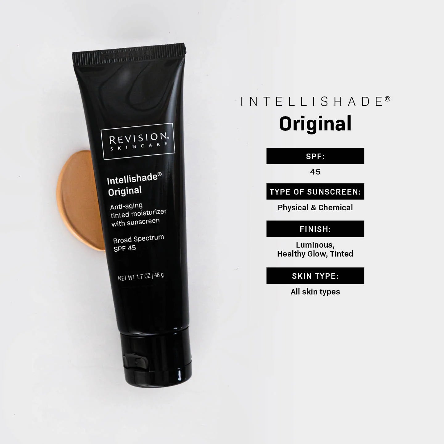 Revision Skincare Intellishade Original Tinted Moisturizer SPF 45 - 1.7 oz (48g) | Anti-Aging Daily Face Sunscreen & Makeup Base for Women & Men | Perfect for Work, Travel & Outdoor Activities