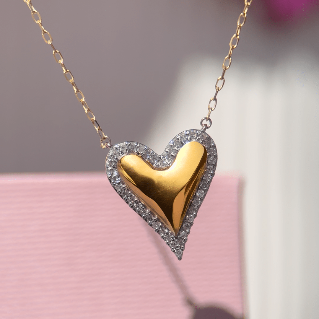 10k Yellow Gold Diamond Halo Heart Necklace - Elegant Valentine's Gift for Her, Anniversary Jewelry, Romantic Proposal Present - Perfect for Weddings, Date Nights & Special Occasions