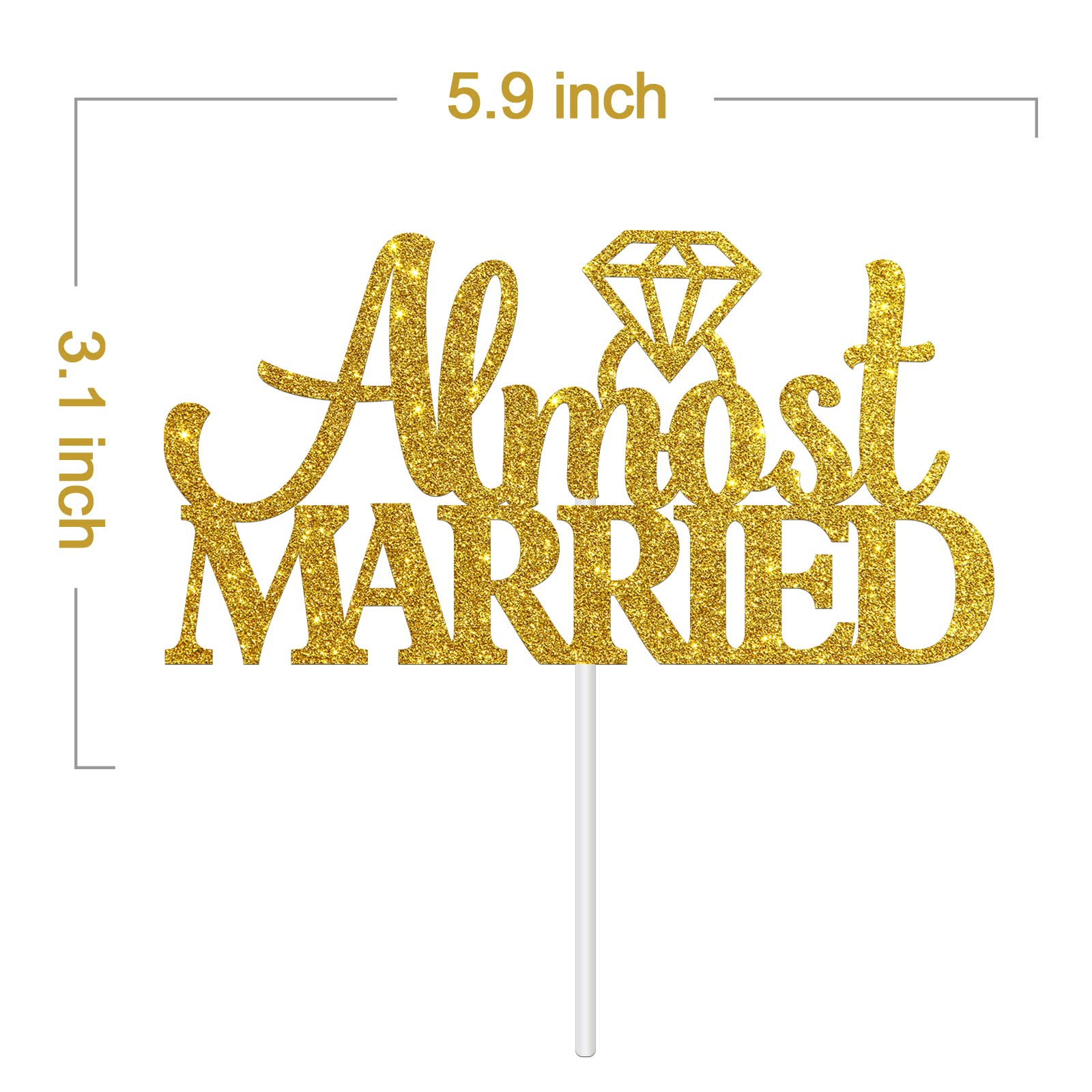 Gold Glitter Almost Married Cake Topper - Wedding Cake Decoration for Engagement, Bridal Shower & Just Married Parties | Elegant Cake Topper for Wedding Cakes, Anniversary Cakes & Celebration Desserts