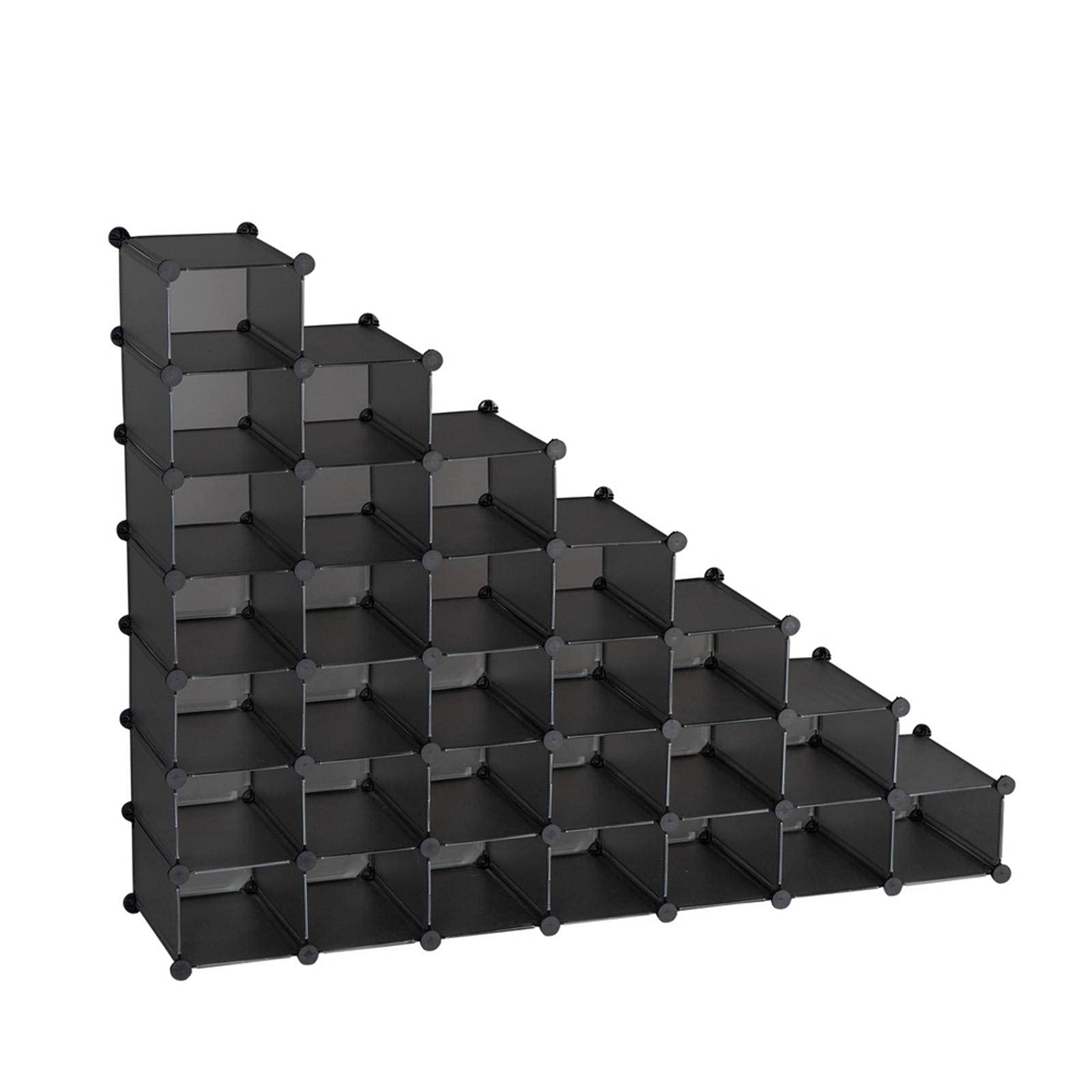 7-Tier Shoe Rack Organizer - Space Saving Plastic Shoe Storage Cabinet Holds 28 Pairs - Ideal for Entryway, Hallway, Bathroom & Living Room - Modern Gray Shoe Shelf for Home Organization