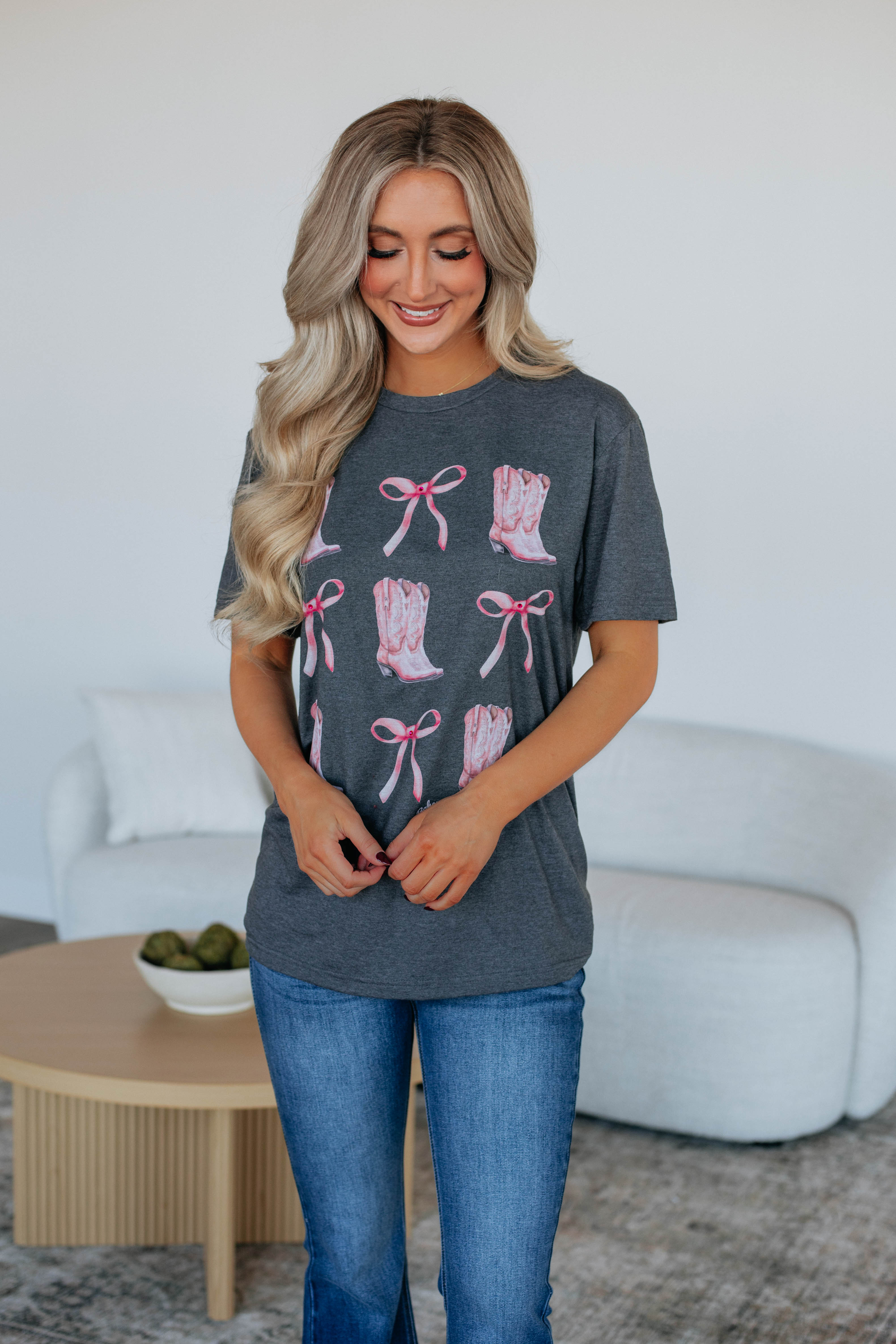 Trendy Boots & Bows Graphic Tee for Women - Cute Casual T-Shirt with Unique Print - Perfect for Everyday Wear, Outings, and Gifts