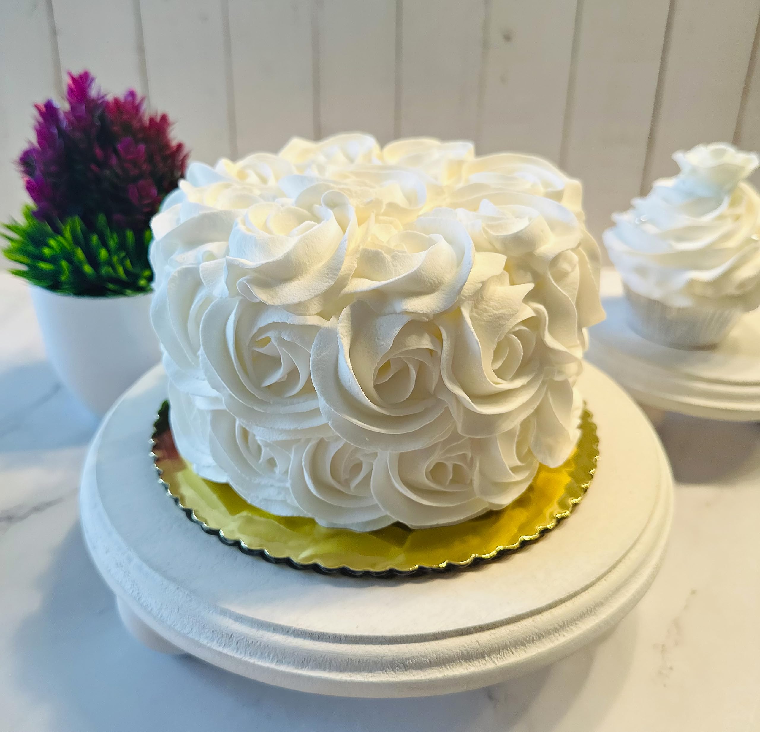 Dezicakes Handmade White Rosette Fake Cake - Artificial Cake for Wedding, Baby Shower & Party Decorations