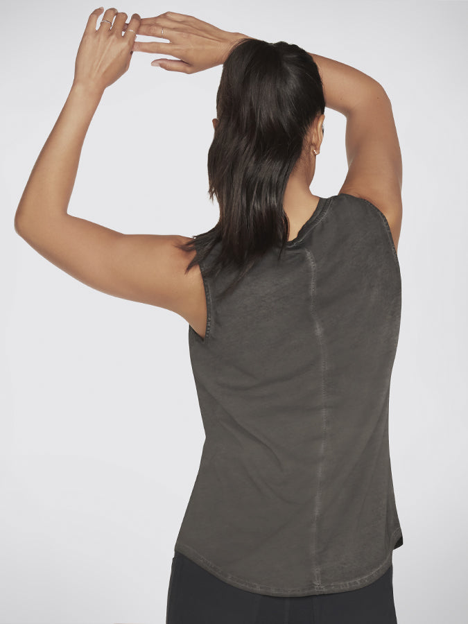 Skechers Diamond Wash Hatha V Neck Women's Tank Top - Comfortable Casual Summer Wear for Yoga, Gym & Everyday Outfits