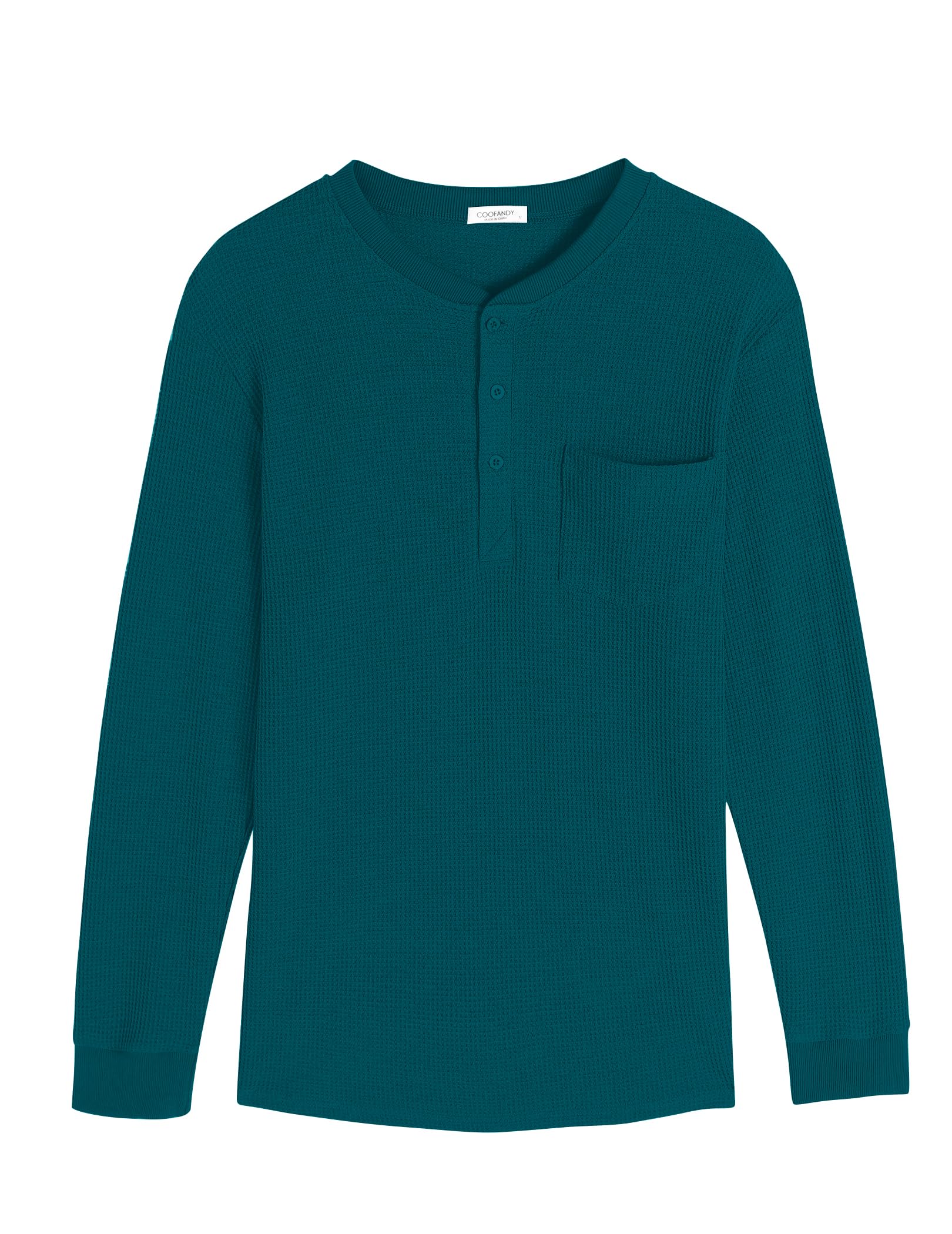 COOFANDY Men's Long Sleeve Henley Shirt - Waffle Pique Knit Pullover T-Shirt with Pocket | Casual Button Up Shirt for Everyday Wear, Date Night & Outdoor Activities