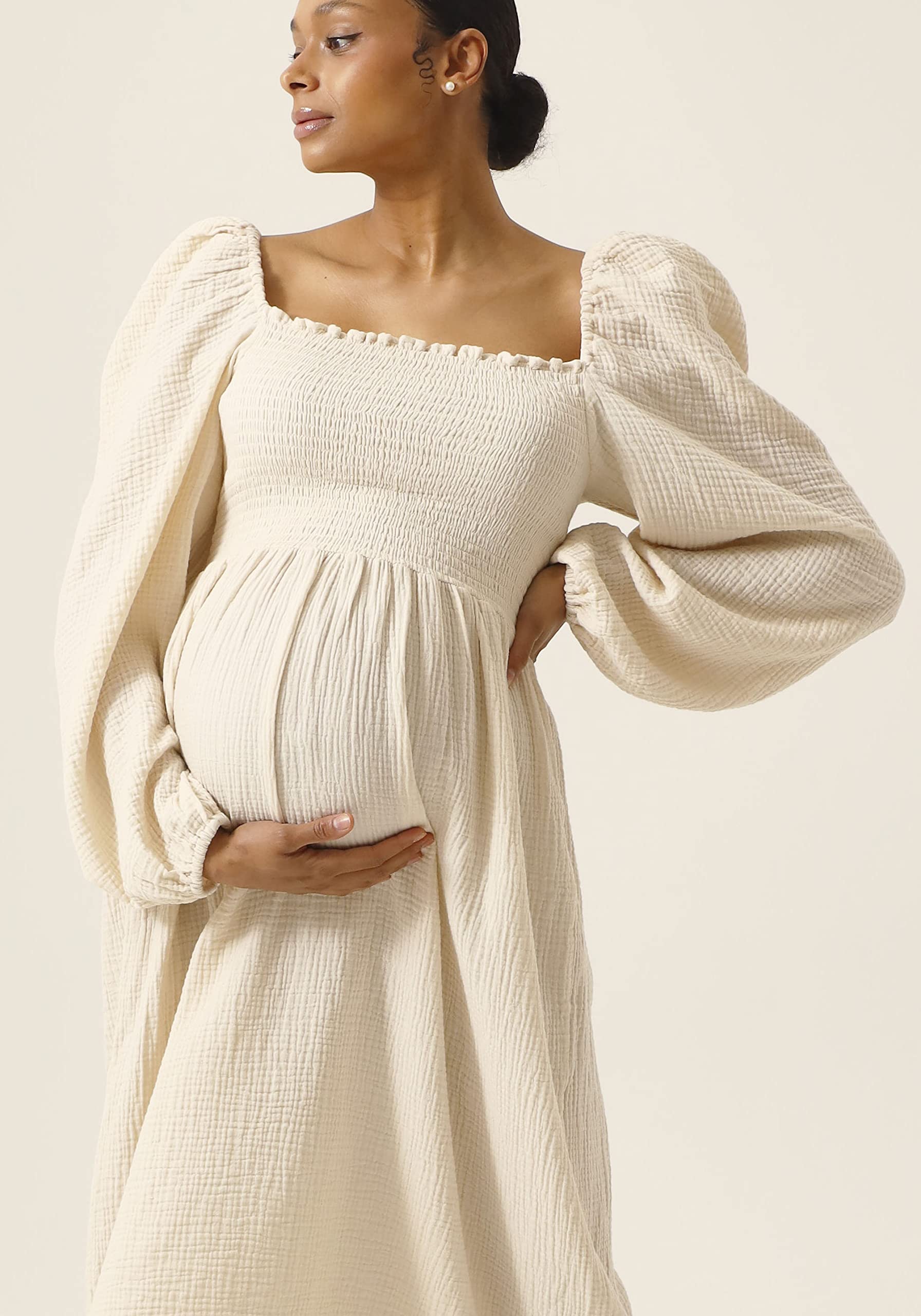 NOTHING FITS BUT Women's Maternity Nursing Dress - Soft Muslin Breastfeeding Dress for Pregnancy & Postpartum - Comfortable Classic A-Line Dress for Baby Shower, Nursing, and Everyday Wear