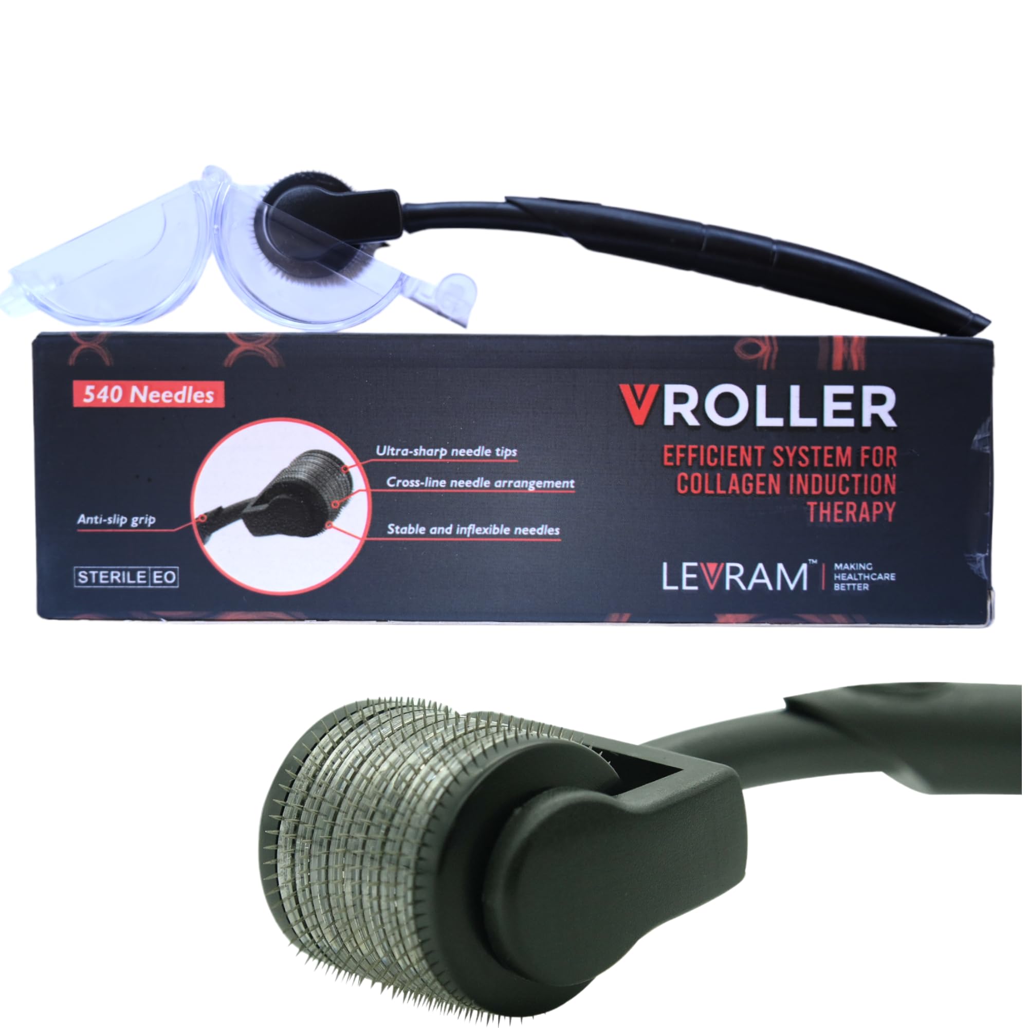 MYORA Derma Roller 1.5mm - 540 Titanium Micro Needles for Beard Growth & Hair Regrowth | Anti Hair Loss & Thickening Treatment | Scalp & Beard Care | Easy to Use Black Microneedle Roller | Perfect for Home Hair Therapy & Men's Grooming Routine