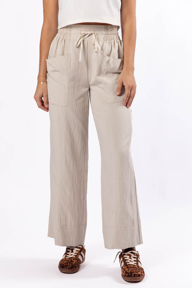 Switch It Up Beige Front Pocket Pull On Pants for Women - Comfortable Stretchy Casual Lounge Pants - Perfect for Yoga, Travel & Home Wear (Final Sale)