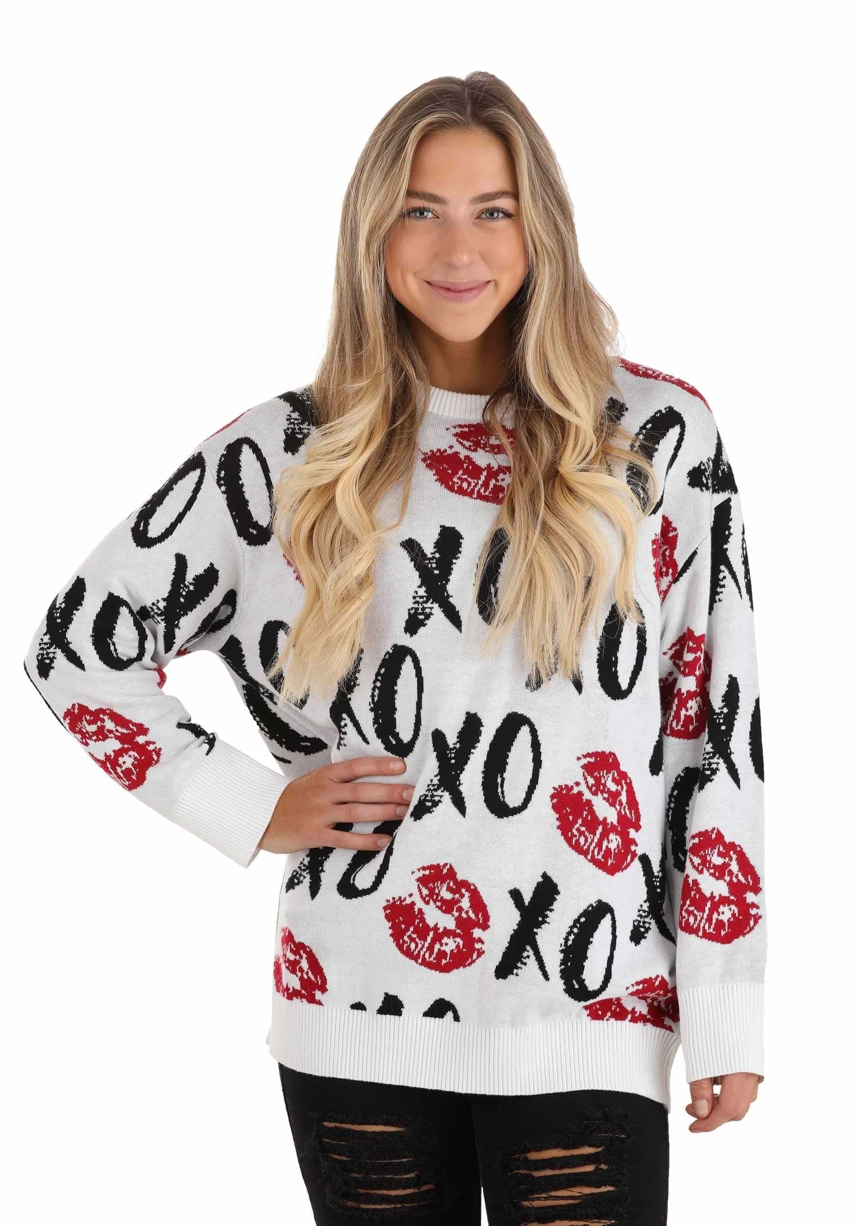 Valentine's Day Ugly Sweaters for Adults | Funny Love XOXO Be Mine Heart Crewneck Sweatshirts | Perfect for Couples, Parties & Festive Holiday Photos