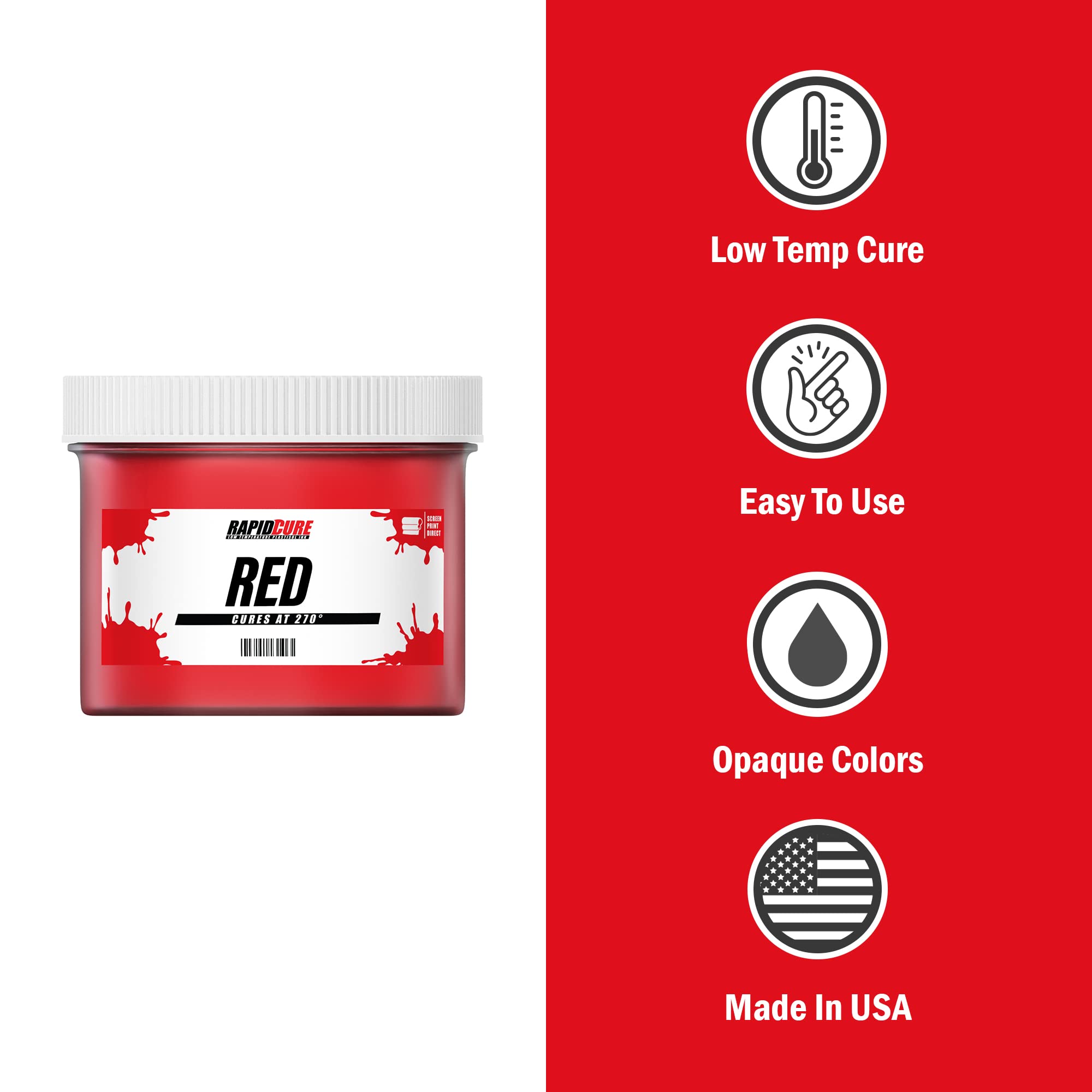 Rapid Cure® Red Screen Printing Ink (5 Gallon - 640oz) - Fast Drying Plastisol Ink for Fabric Printing | High-Quality USA Made Screen Print Supplies | Perfect for T-Shirts, Hoodies & DIY Projects