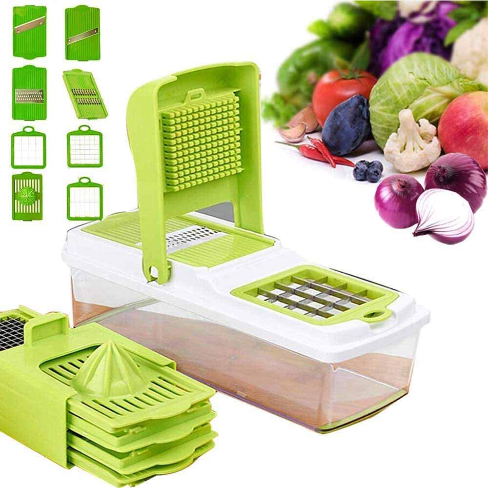 Premium Manual Mandoline Slicer - 5-in-1 Vegetable Cutter, Grater & Chopper for Garlic, Carrot, Potato, Tomato, Fruit & Salad | Kitchen Gadget with Cleaning Brush | Perfect for Meal Prep, Healthy Cooking & Quick Snacks