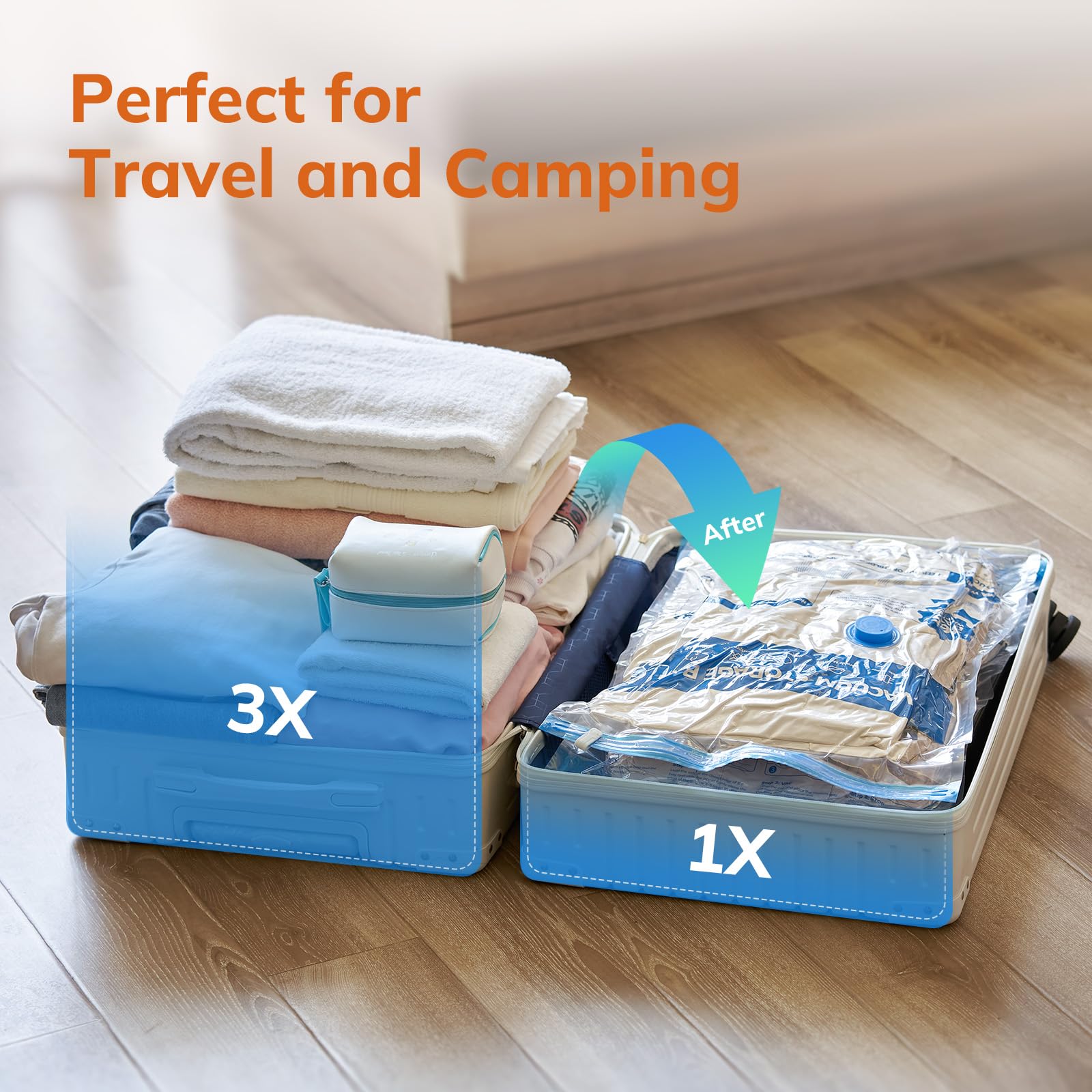 Electric Vacuum Storage Bags with Portable Pump | Space Saver Compression Bags for Clothes, Bedding & Travel (12-Pack) | Perfect for Home Organization & Suitcase Packing