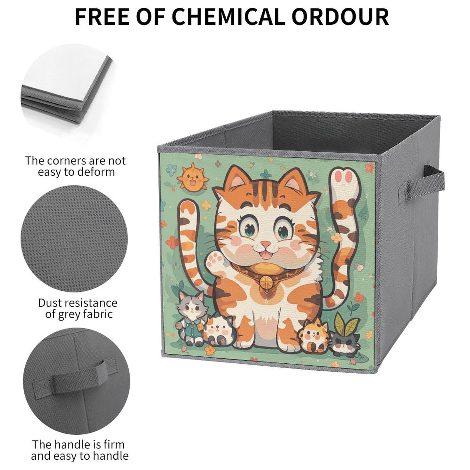 6PCS Collapsible Storage Bins with Handles - Cute Cartoon Cat Printed Foldable Organizer Boxes for Home, Kitchen, Bathroom & Closet Organization - Space Saving Storage Containers for Shelves, Cabinets & Under Bed