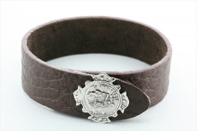 Sterling Silver Coin Cross Button Leather Cuff Bracelet - Stylish Unisex Jewelry for Everyday Wear & Special Occasions