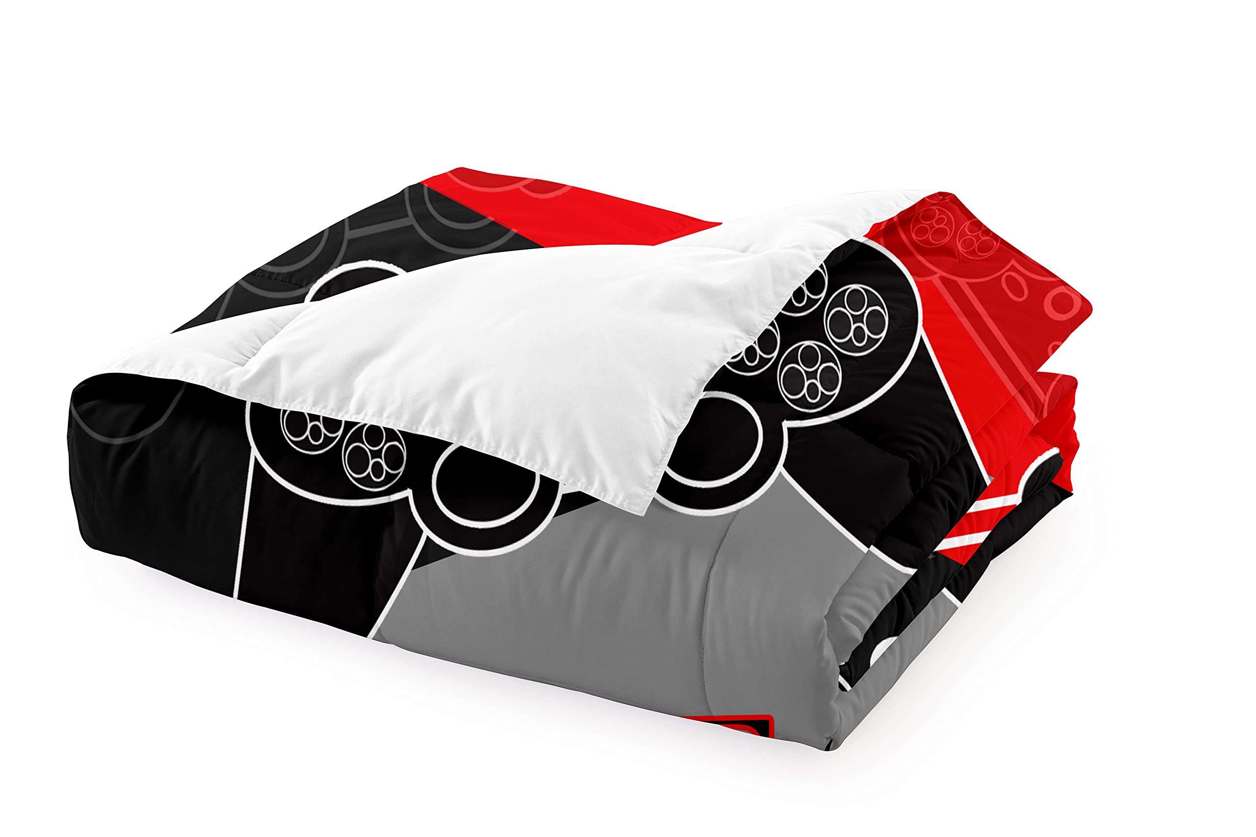 Boys Gaming Bedding Set - Full Size Black & Red Video Game Controller Comforter with 2 Pillowcases for Kids & Teens | Perfect for Gamer Bedroom Decor & Sleepovers