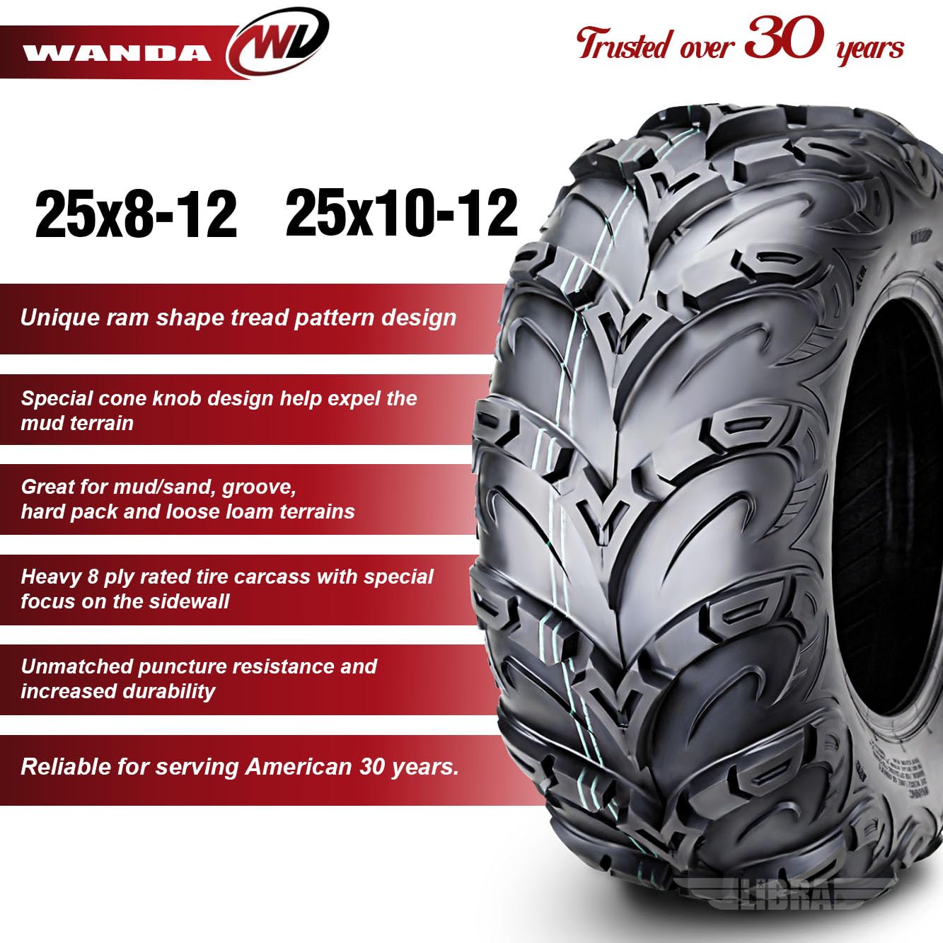 WANDA 8-Ply Mud Sling ATV Tires 25X8X12 & 25X10X12 - Compatible with 12-19 John Deere Gator XUV 550 560 590 - Perfect for Off-Roading, Farm Work & Mud Terrain Adventures