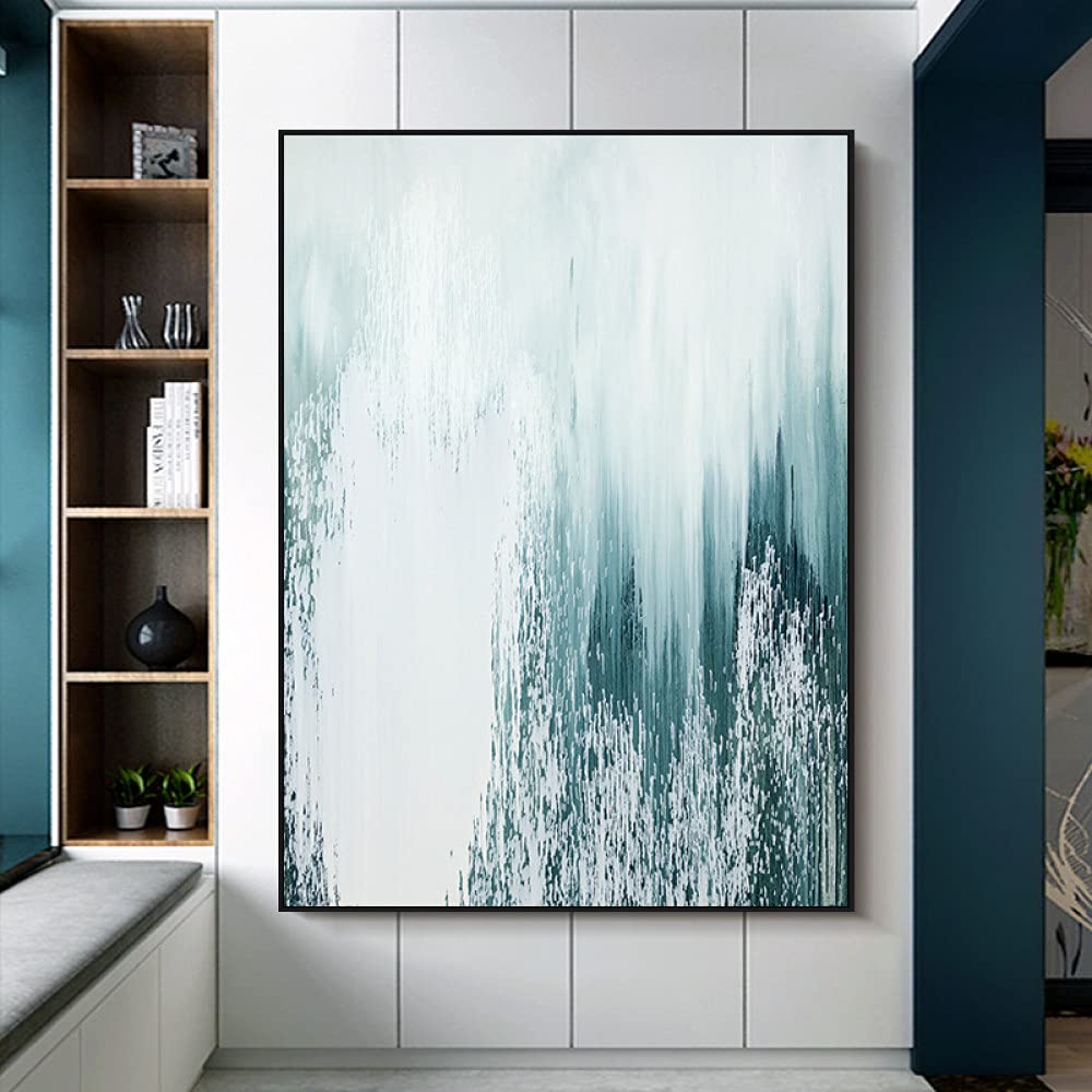 Hand-Painted Oil Paintings on Canvas - Green & White Waterfall Landscape Abstract Art, Large Vertical Modern Wall Art for Living Room & Bedroom Decor | Unframed Canvas Texture Painting