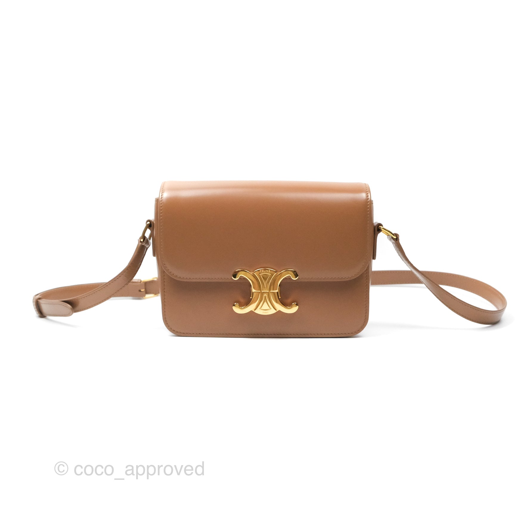 Celine Teen Triomphe Bag - Shiny Calfskin Leather Crossbody Purse in Bronze | Perfect for Date Night, Parties & Everyday Elegance