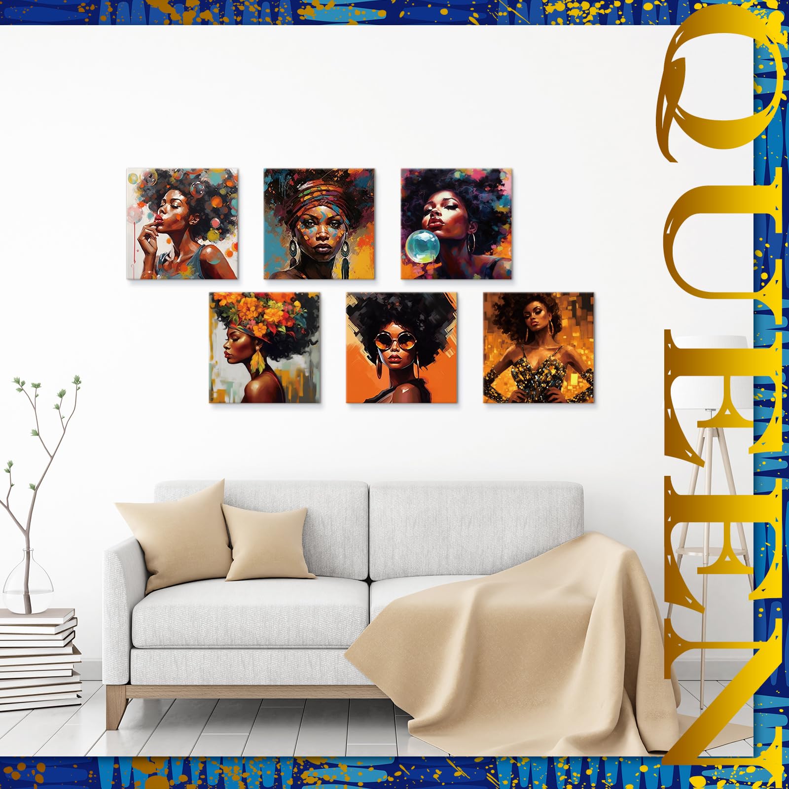 Affrolling 12-Piece Pre-Drawn 8x8 Inch Canvas Painting Kit for Adults - Ready-to-Paint Stretched Canvas with Drawing for Beginner Artists, DIY Art Projects & Date Night Party Supplies (Black Girl Portrait) - Perfect for Home Decor, Gift Ideas & Creative Relaxation