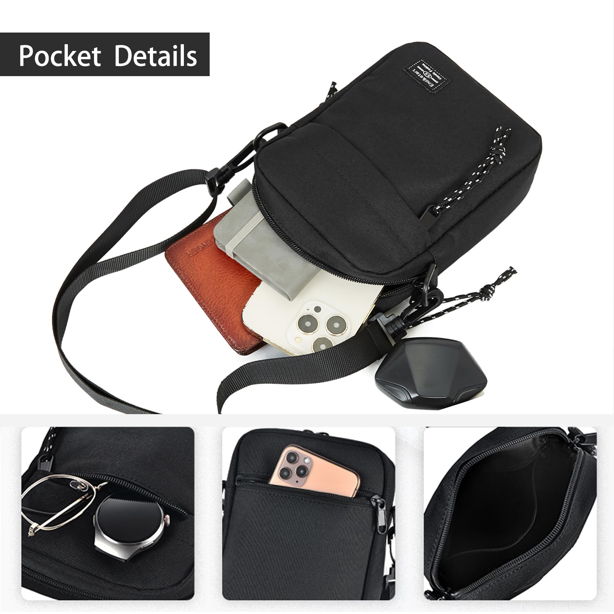Men's Waterproof Crossbody Phone Holster Bag with Zipper - Vertical Shoulder Strap Smartphone Wallet Purse for Daily Use, Travel & Outdoor Activities