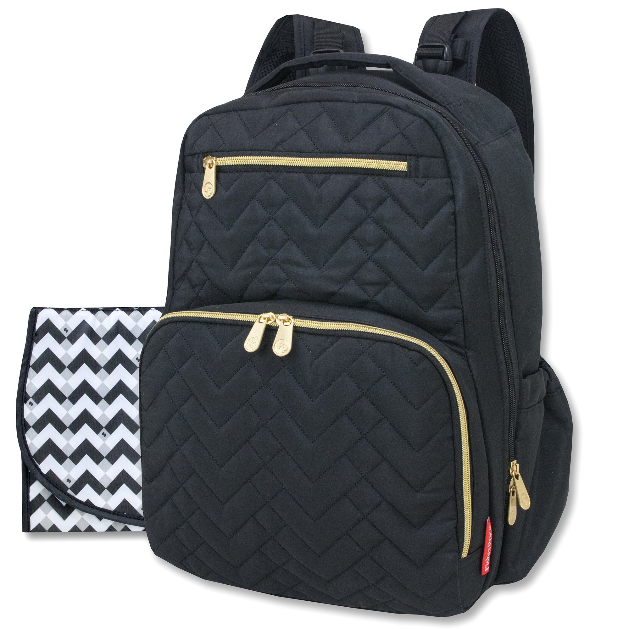 Fisher-Price Morgan Quilted Backpack for Kids - Stylish Black School Bag with Adjustable Straps - Perfect for School, Travel & Daycare Essentials