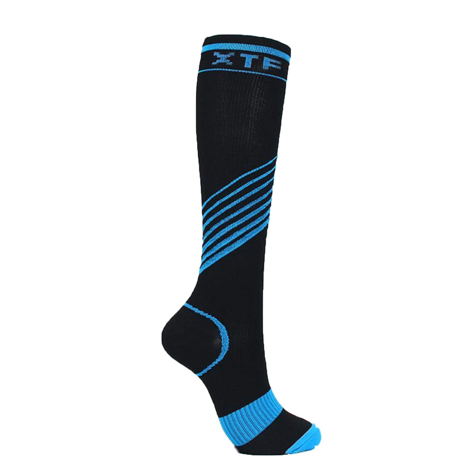 **Soft & Breathable Compression Socks for Women & Men - Stretchable Calf-Length Sports Running Socks (Blue, Large) - Perfect for Outdoor Activities, Workouts & Daily Comfort**