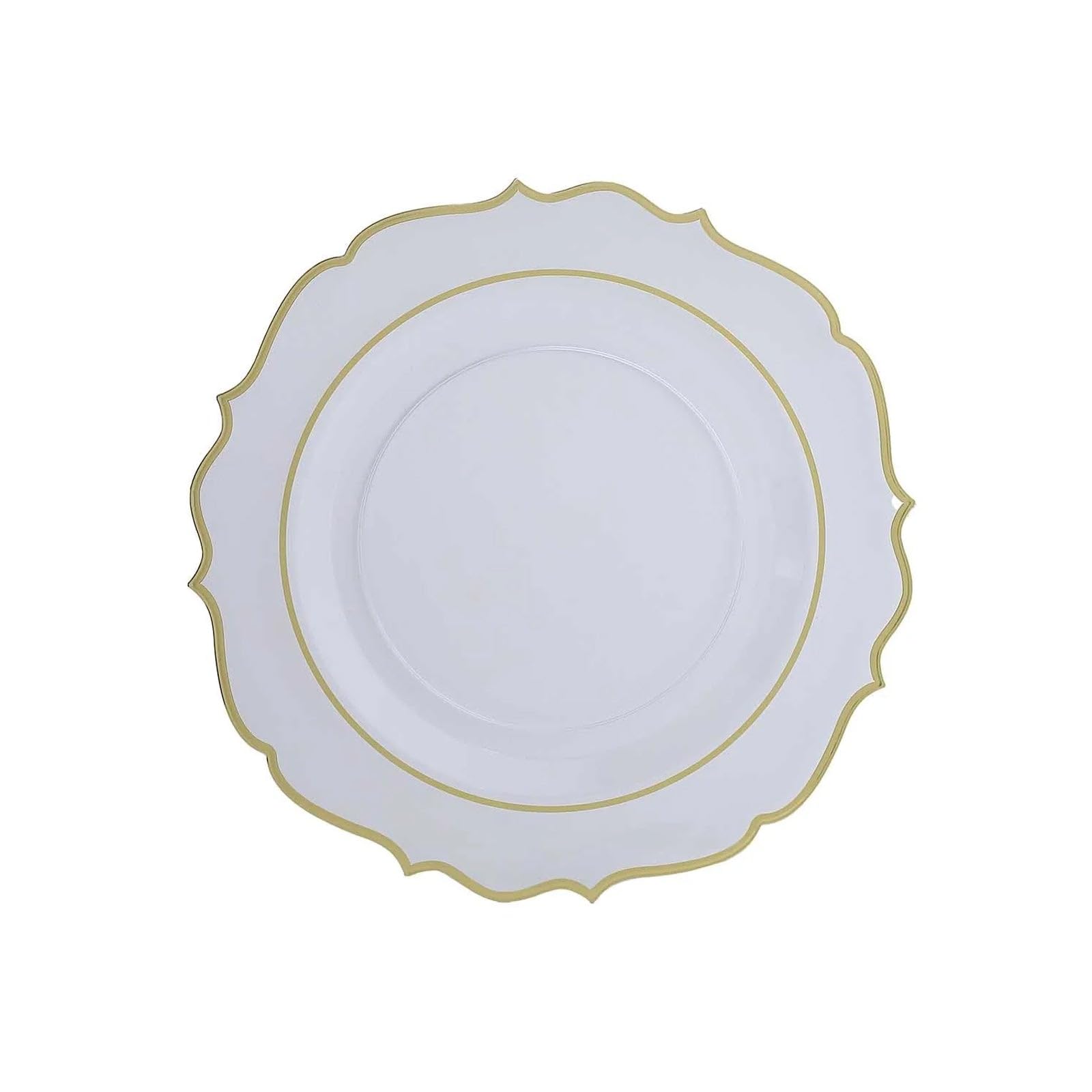 Efavormart 10 Pack Clear Plastic Dinner Plates with Gold Scalloped Rim - 13 Inch Round Decorative Charger Plates for Wedding, Party & Formal Dining Events