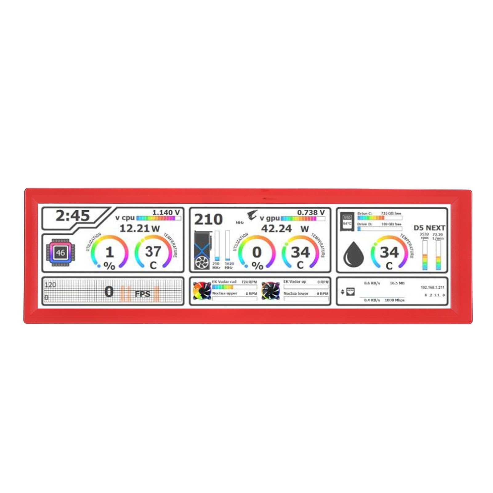 Garsent 8.8 Inch PC Temperature Monitor - Mini Secondary Screen with Dynamic Themes, 360° Auto Rotation & 178° Wide Viewing Angle - Perfect for Gaming Rigs, Workstations & PC Builds (Red)