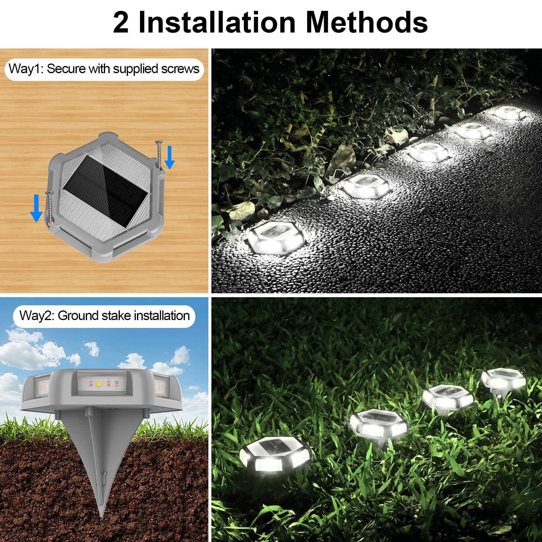 12 Pack Solar Dock Lights - Waterproof Outdoor LED Aluminum Step Lights for Driveway, Sidewalk, Garden Pathway, Yard, Deck & Patio (White) - Perfect for Nighttime Safety & Landscape Lighting