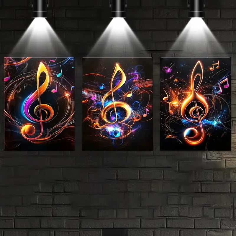 3-Piece Abstract Colorful Musical Notes Metal Wall Art - Ready to Hang Classic Design Home Decor for Living Room, Bedroom & Office