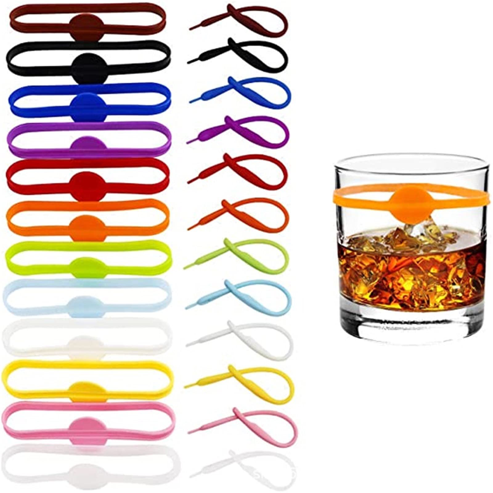 24-Piece Silicone Drink Markers for Wine Glasses, Cocktail Bottles & Cups - Reusable Party Tags for Guest Identification - Perfect for Weddings, BBQs & Holiday Gatherings