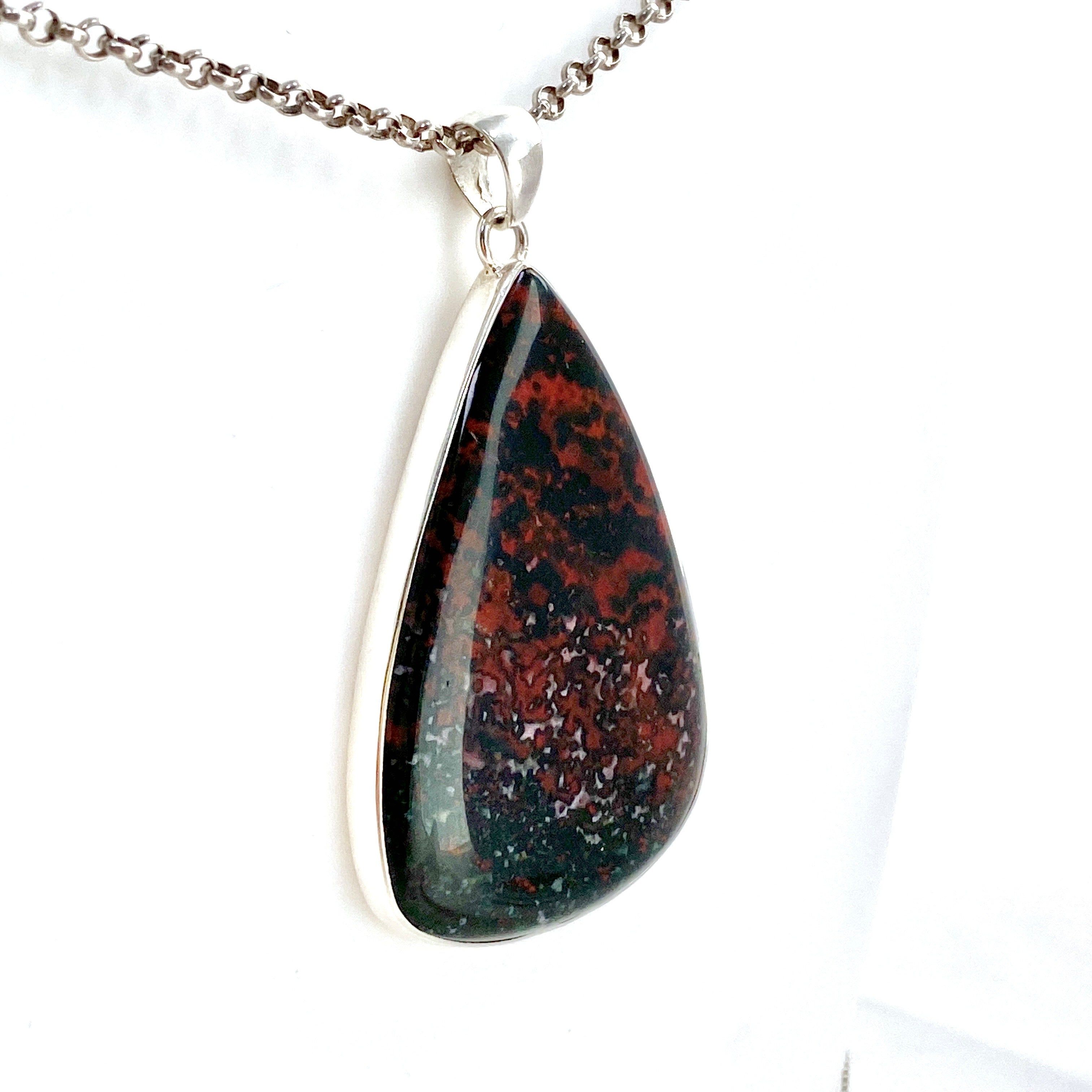 Natural Bloodstone Teardrop Cabochon Pendant - KPGJ4741 | Healing Crystal Jewelry for Meditation & Energy Balancing