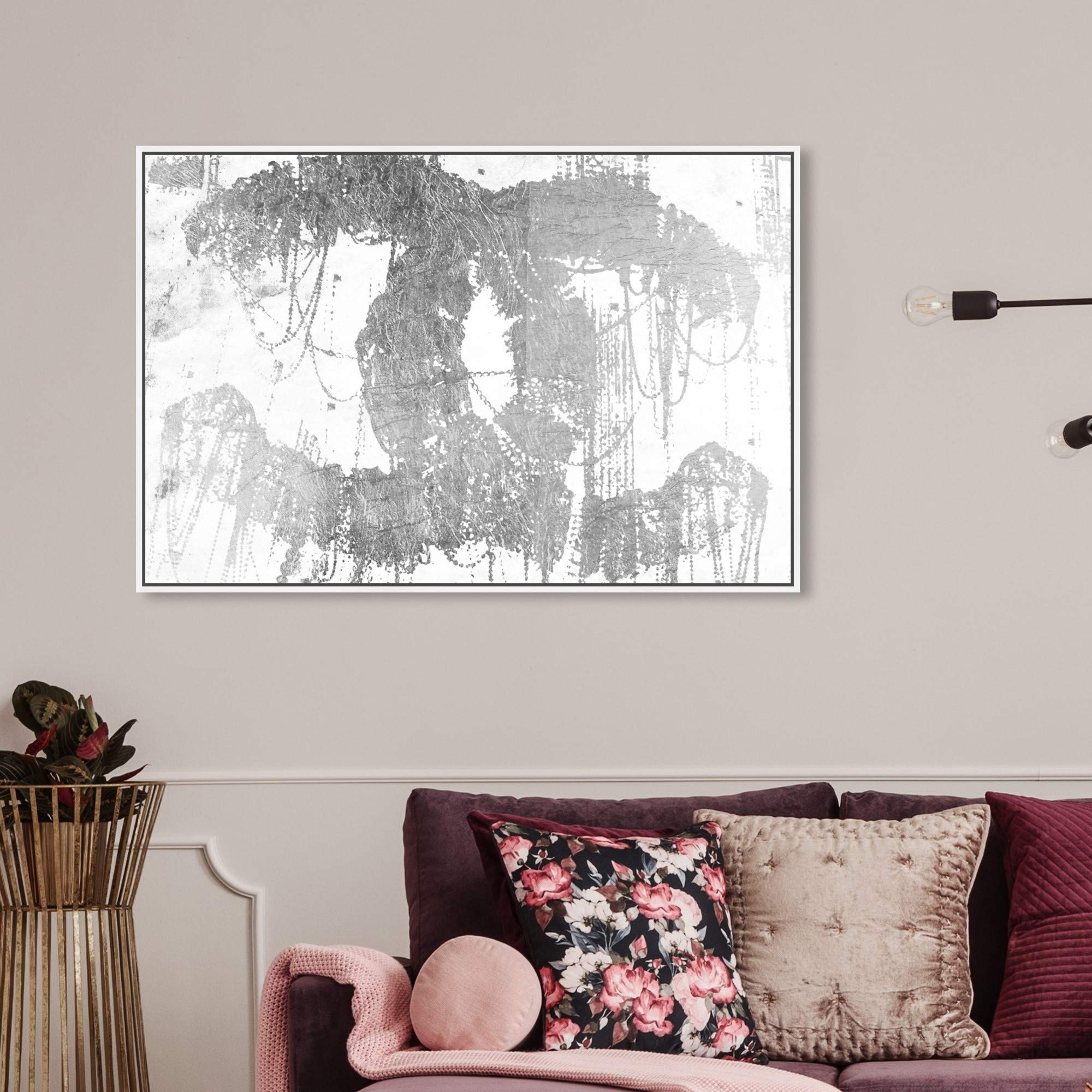 Oliver Gal Artist Co. 'Hey Lolita Silver' Framed Wall Art - 36x24 Inch Fashion & Glam Canvas Print in Gray & White - Perfect for Living Room, Bedroom, or Office Decor